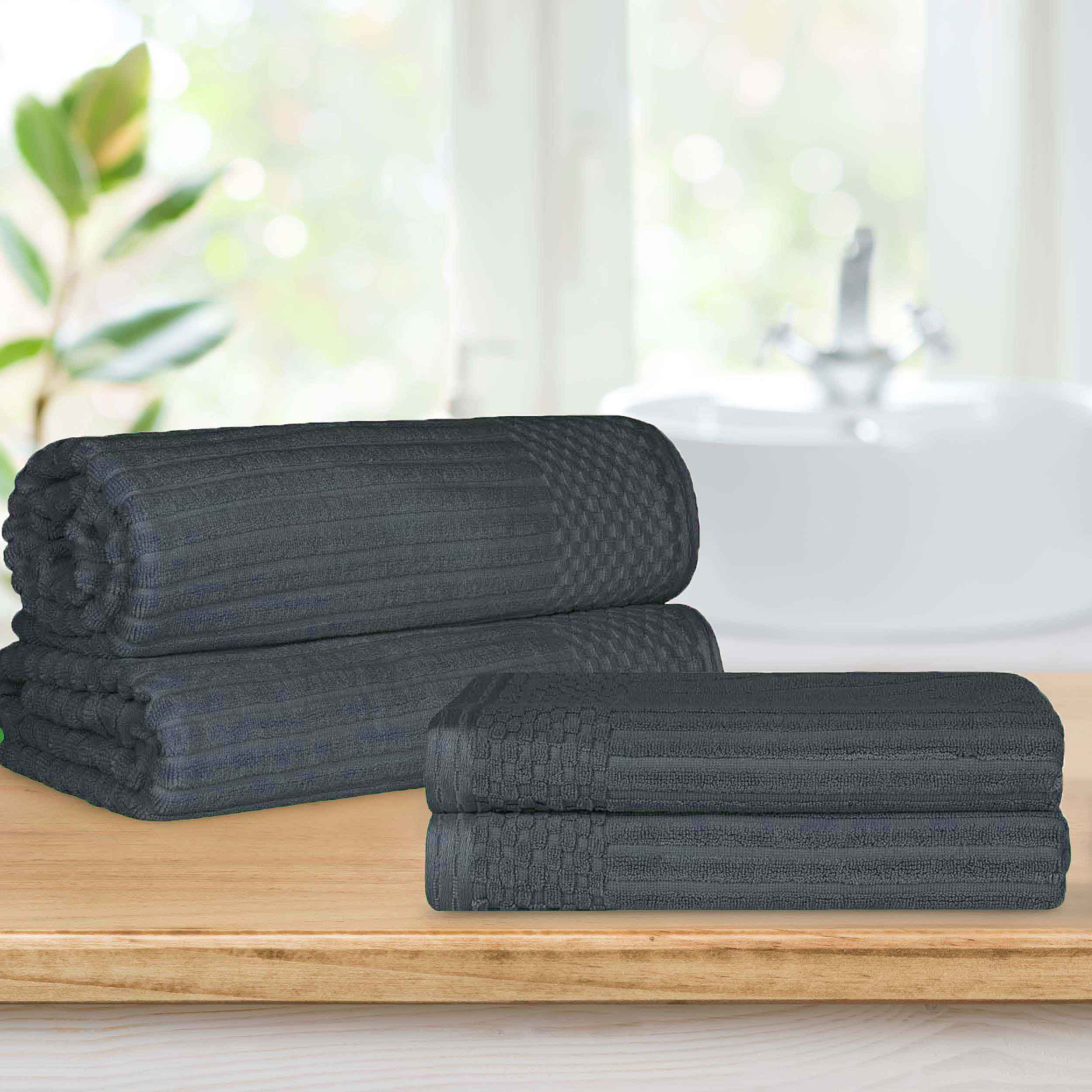 Premium Soho Ribbed Textured Cotton Bath Towel Set - Ultra Absorbent & Quick Dry - Luxury Spa & Bathroom Towels for Hotel, Home, Gym Use
