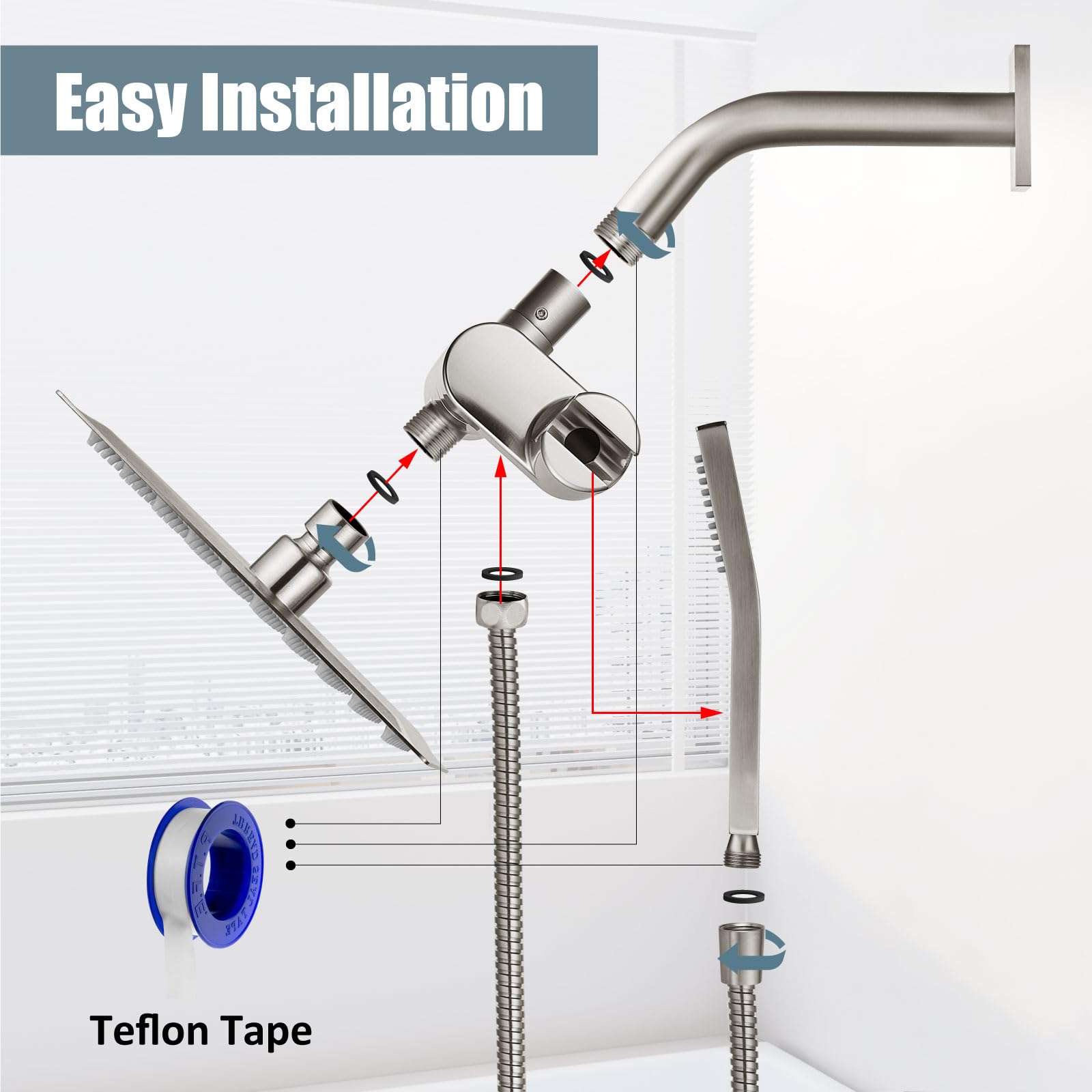 Aolemi 6 Inch Shower Tub Faucet Set with Handheld Spray & Rainfall Shower Head - Brushed Nickel Finish - Complete Shower Trim Kit with Rough-in Valve - Perfect for Bathroom Renovation & Spa-Like Shower Experience