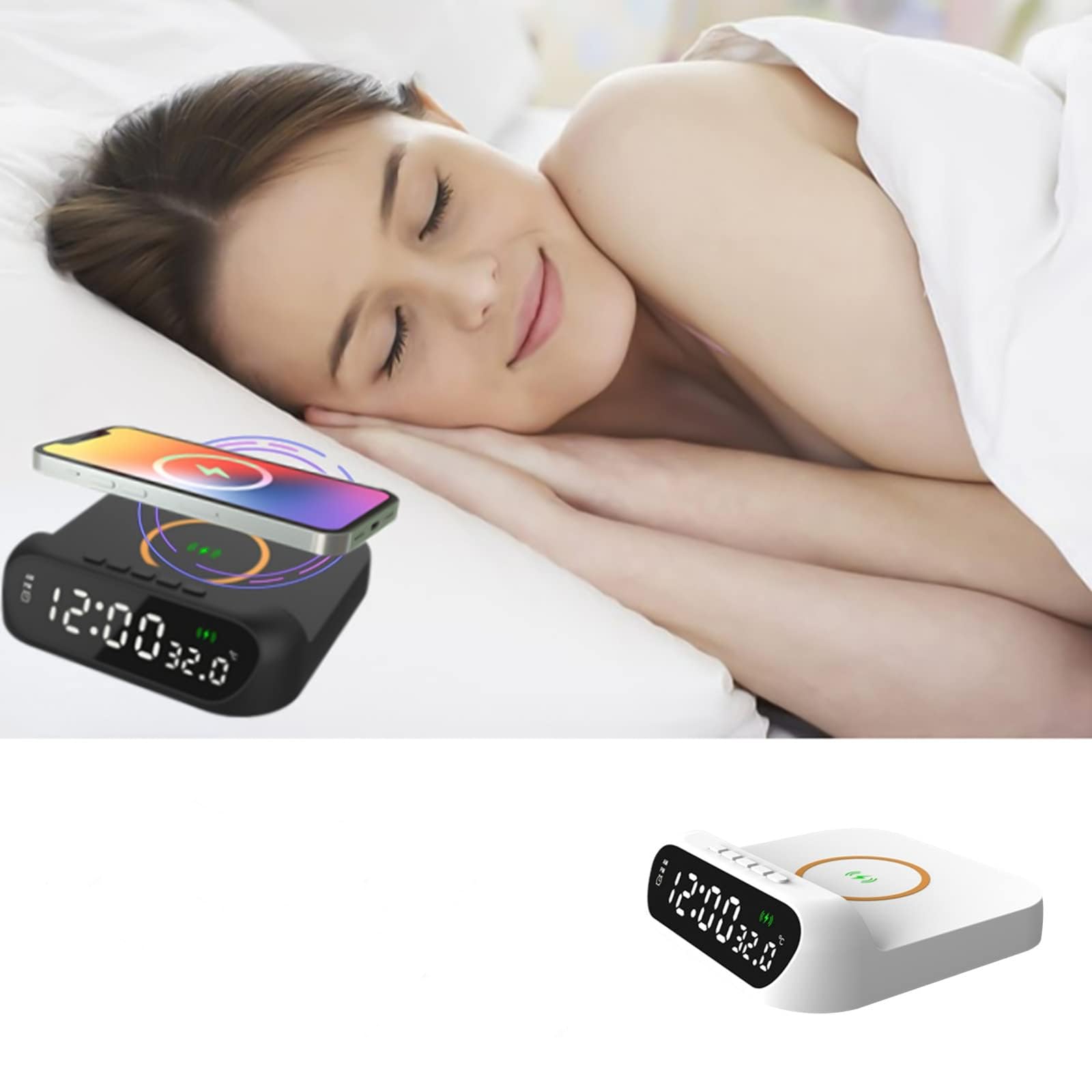 3-in-1 15W Wireless Charger Clock with LED Display - Phone Charging Stand & Alarm Clock for Bedroom/Office