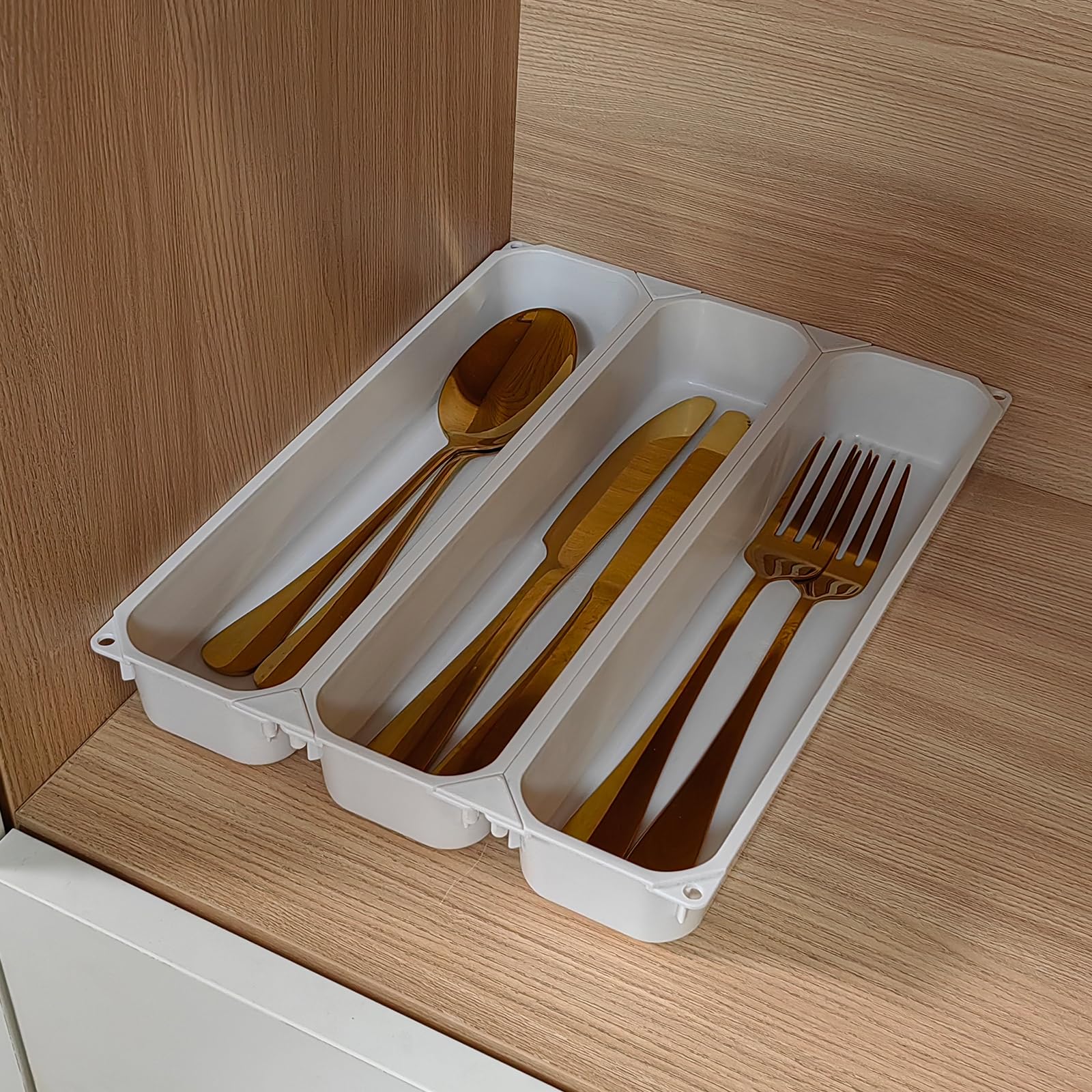 Custom Silverware Tray for Kitchen Drawer - 7.5 Inches Small Utensil Organizer for Cutlery, Flatware & Knives - DIY White Drawer Insert (10.25