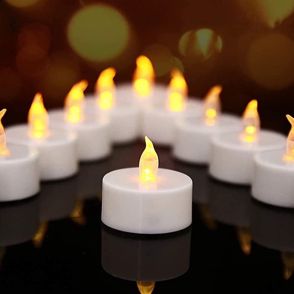 OSHINE 12-Pack Flameless LED Tea Lights with Flickering Effect - Battery Included, Warm Yellow - Perfect for Halloween Decorations, Pumpkin Displays, Holiday Centerpieces, Garden Lighting, Wedding Decor, Party Ambiance & Home Decoration