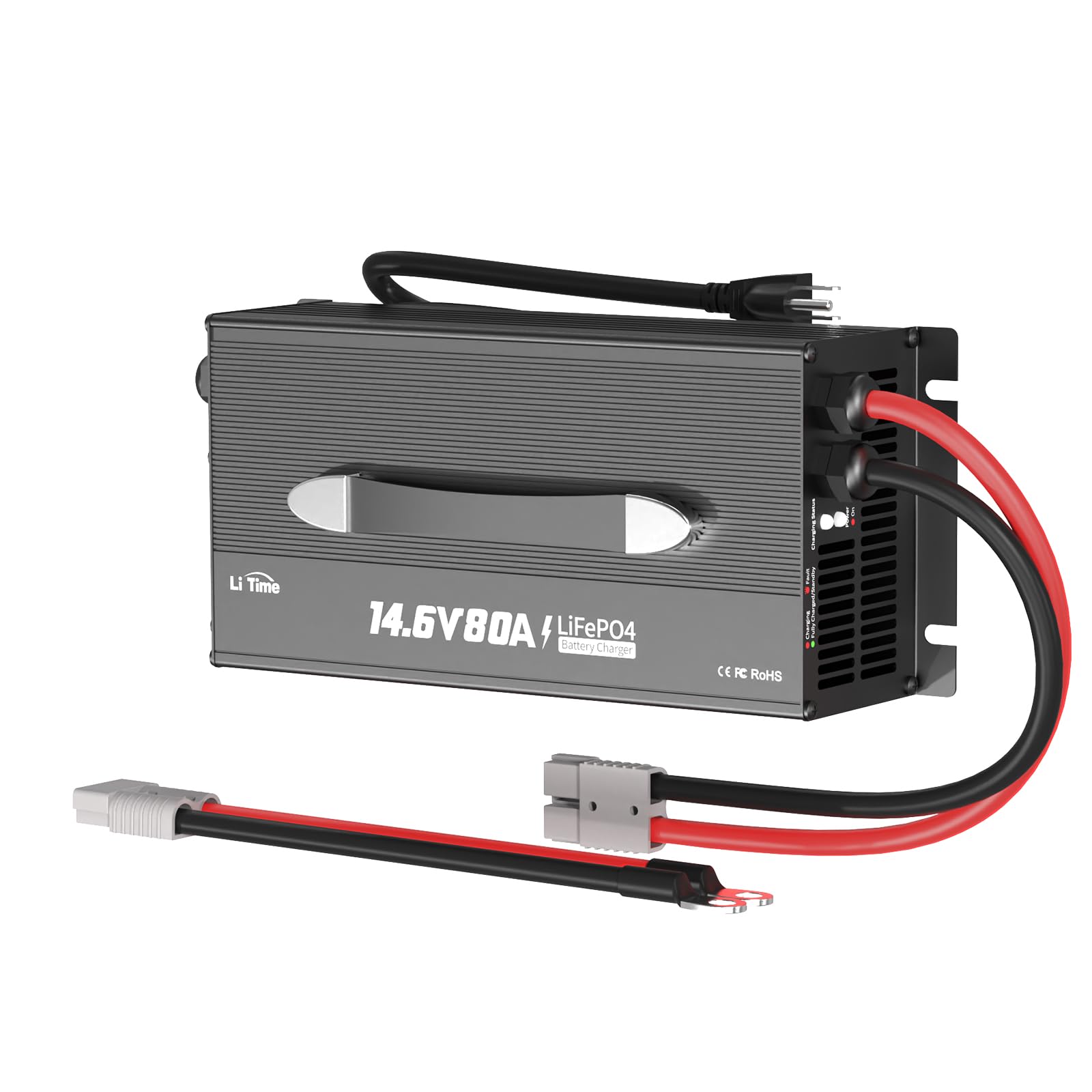 LiTime 80A 12V LiFePO4 Battery Smart Charger with Cooling Fan & Anderson Connector - Fast Charging for RV, Marine, Solar Power Systems - 14.6V Lithium Battery Charger for Boats, Golf Carts, Off-Grid Applications