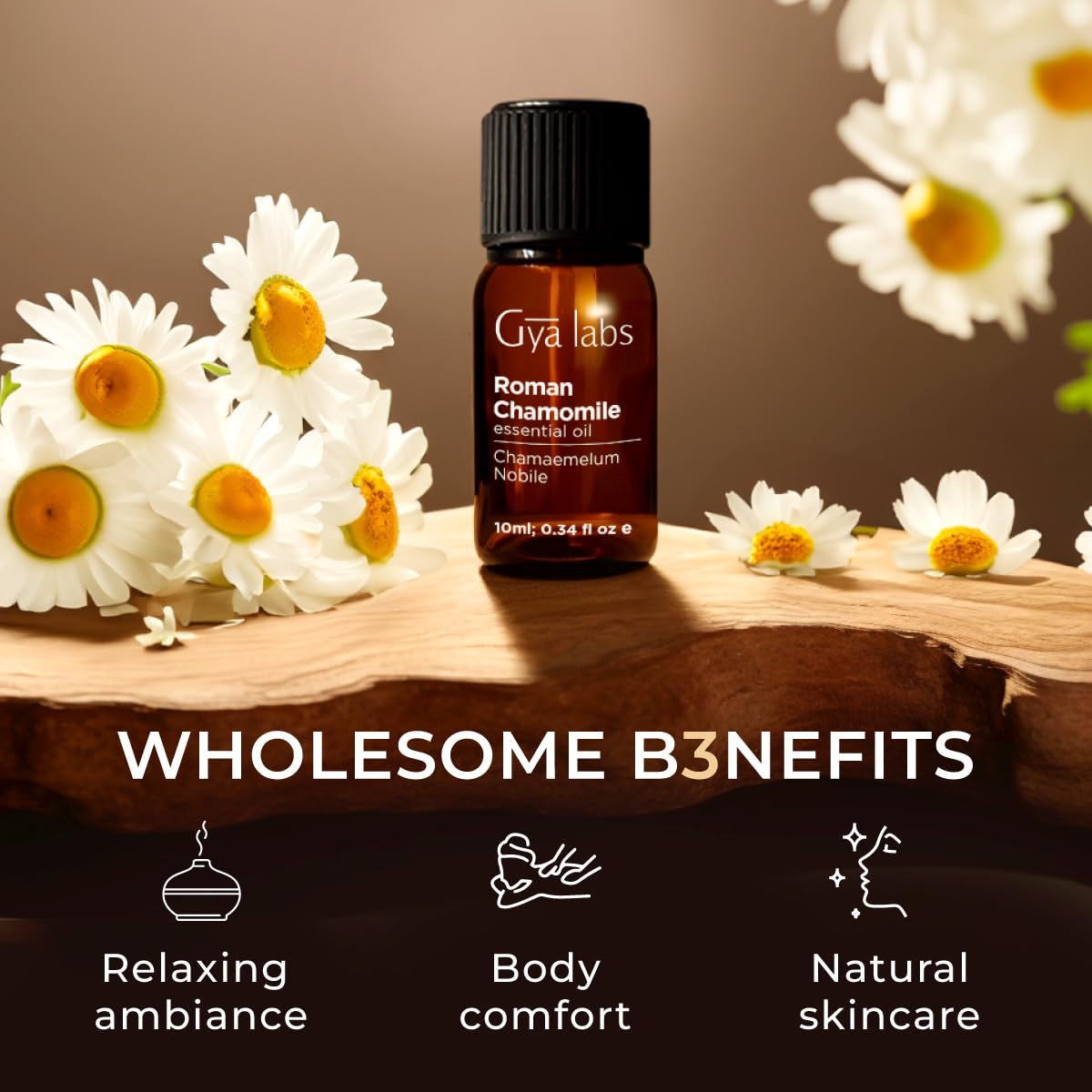 Gya Labs 100% Pure Roman Chamomile Essential Oil - 0.34 Fl Oz Natural Aromatherapy Oil for Skin, Hair & Face Care | Diffuser, Massage, Candle Making & Relaxation Scent | Stress Relief & Sleep Aid