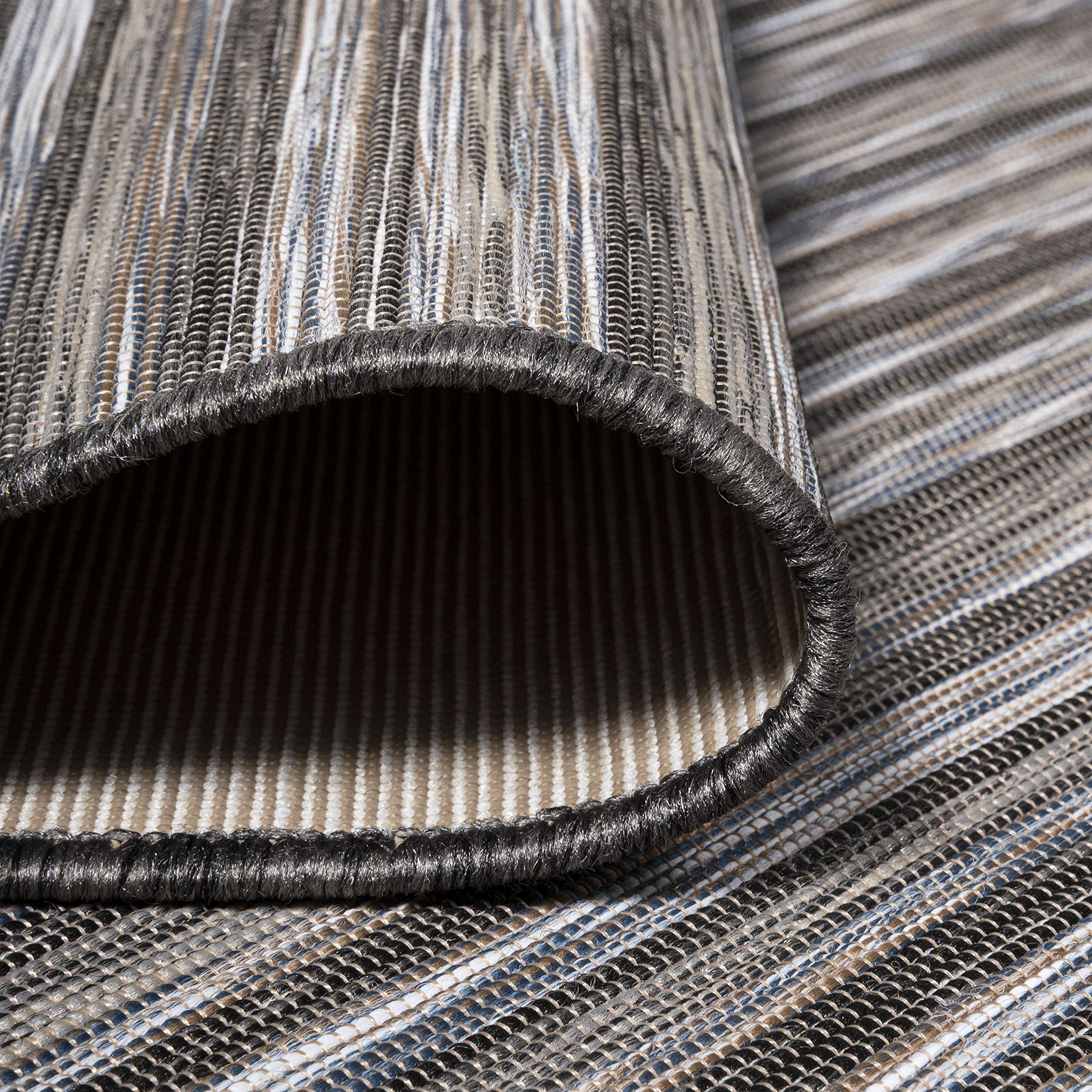 JONATHAN Y TSN102A-6R Modern Farmhouse Round Area Rug - 6' Dark Gray/Blue Pinstripe Indoor Outdoor Rug, Non-Shedding & Easy Clean - Perfect for Bedroom, Kitchen, Backyard, Patio & Coastal Decor