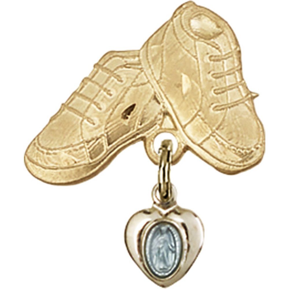 Blue Gold Plated Sterling Silver Miraculous Charm Baby Badge with Gold Filled Boots Pin - 3/4 x 5/8 Inch - Perfect for Christening Gifts, Baby Showers & First Birthday Keepsakes