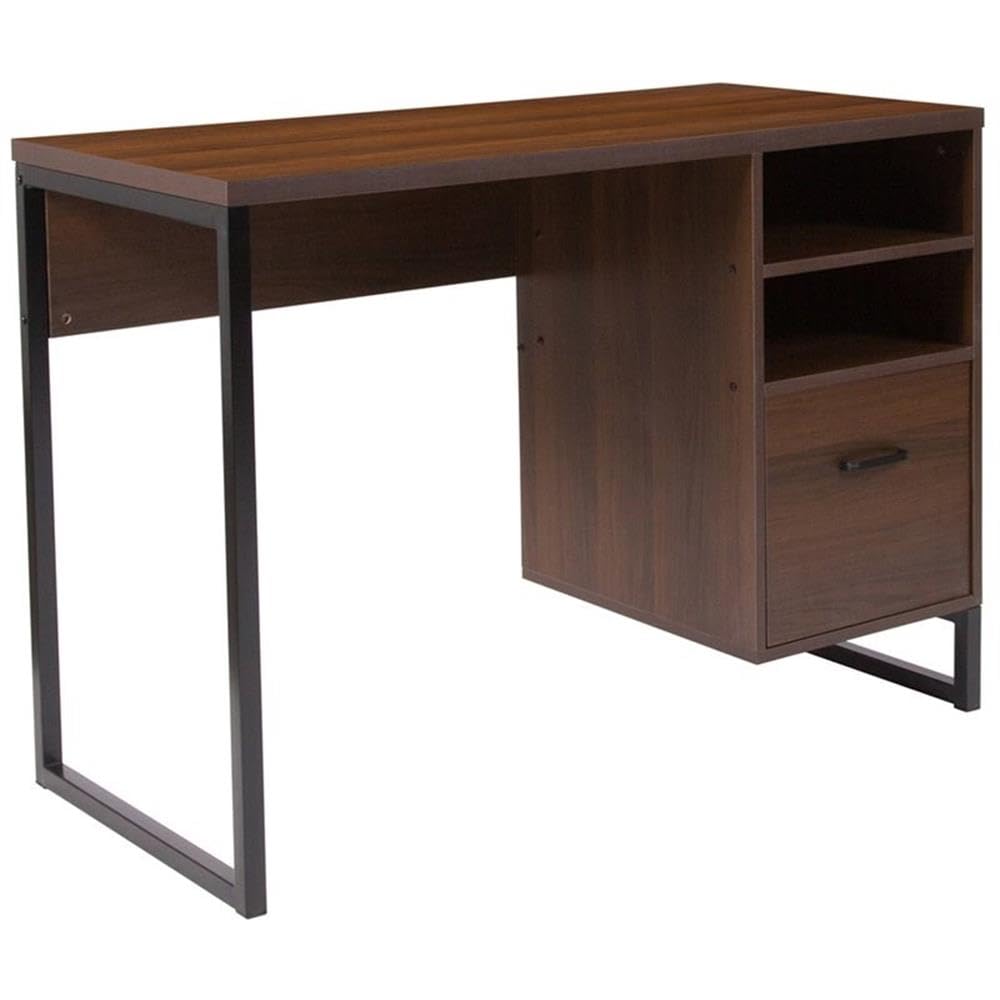 BOWERY HILL Rustic Wood Grain Computer Desk - Modern Home Office Workstation for Small Spaces & Remote Work