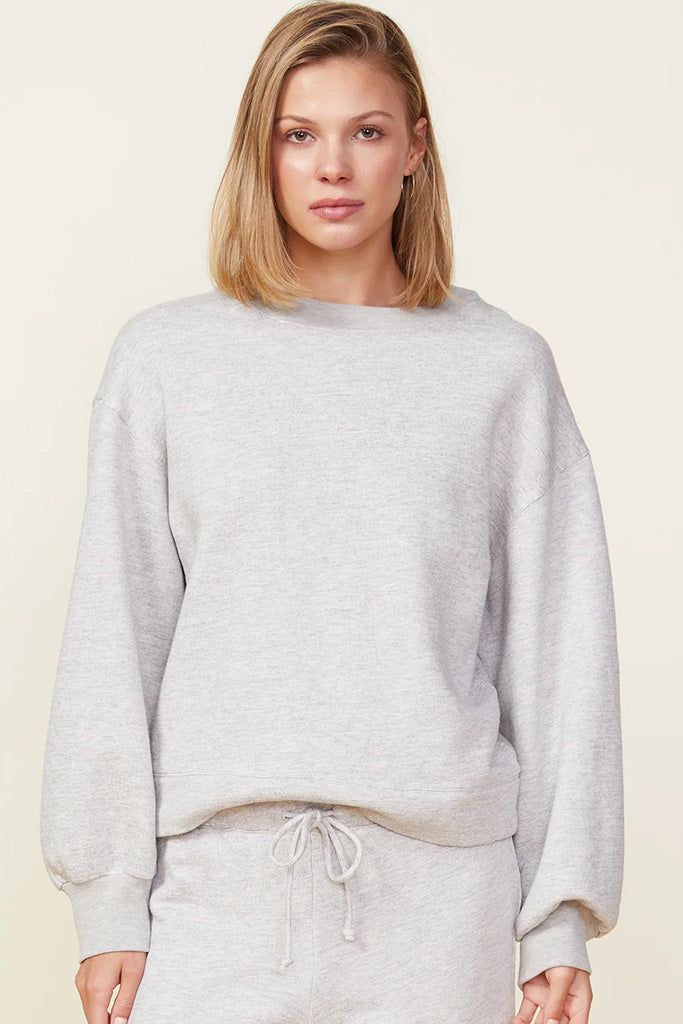 Monrow Blouson Sleeve Crewneck Sweatshirt for Women - Soft Heather Grey Pullover Casual Sweatshirt | Perfect for Lounge, Gym & Everyday Wear