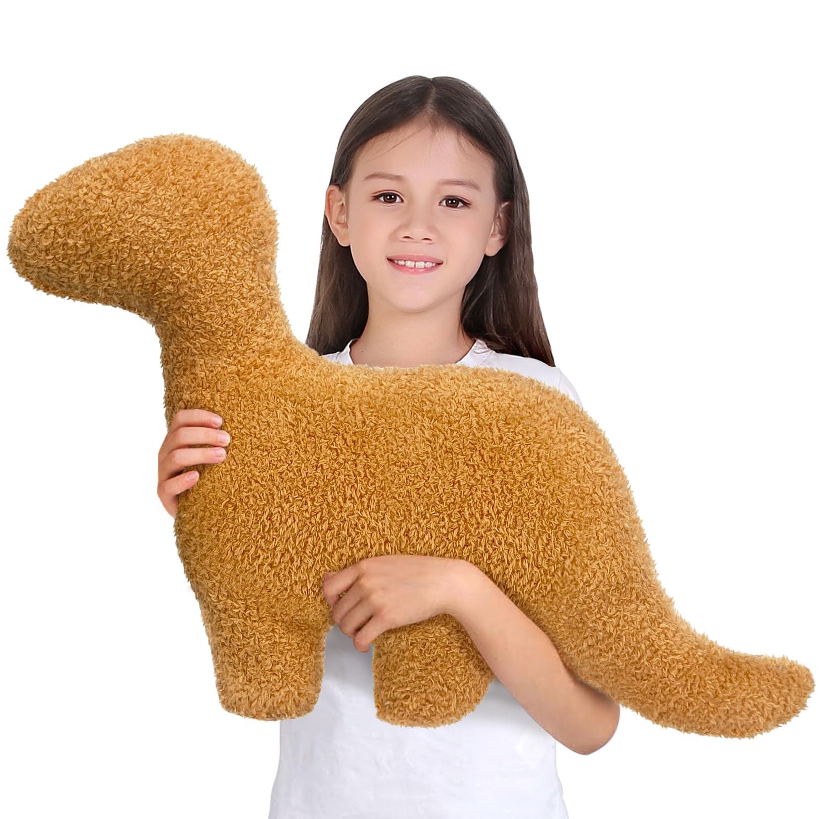 Dino Nuggets Plush Pillow - Brontosaurus Large Dinosaur Chicken Nugget Stuffed Toy for Kids, Teens & Adults | Funny Birthday Gift Idea for Dino Lovers | Perfect for Bedroom Decor, Couch Cuddling & Playtime