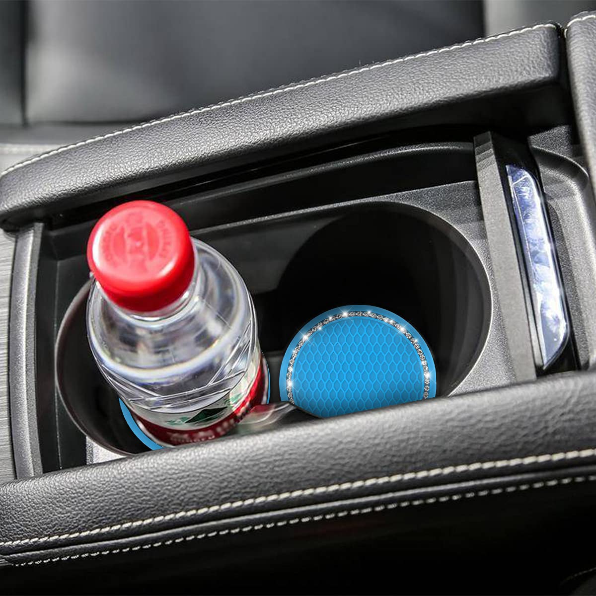 2-Pack Crystal Rhinestone Car Cup Holder Coaster - 2.75 Inch Universal Cup Insert for Cars, SUVs & Vehicles - Blue Car Interior Accessories - Perfect for Road Trips, Commuting & Daily Driving