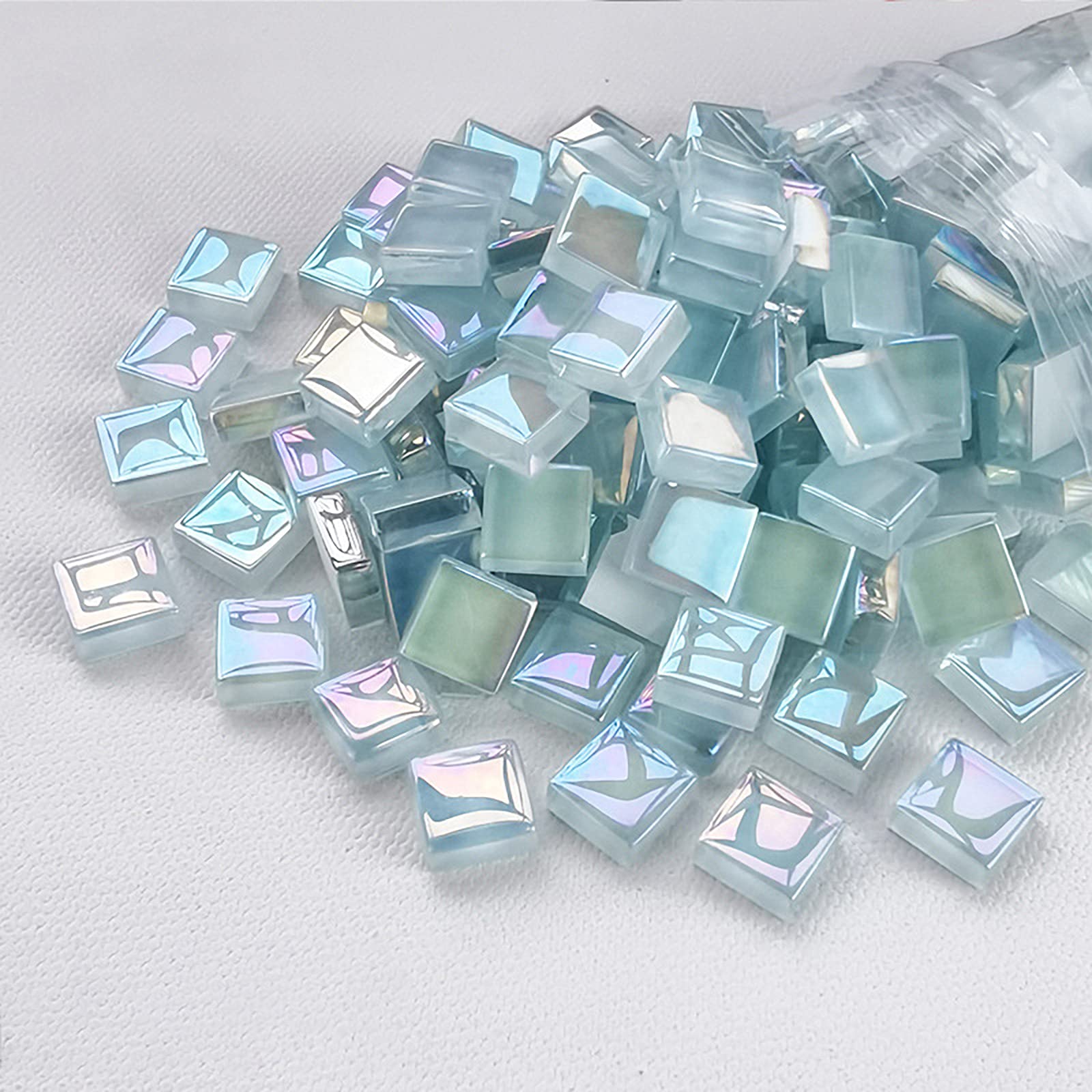 220-Piece Light Blue Mosaic Tiles - 1x1cm Square Illusion Crystal Tiles for DIY Crafts, Home Decor, Picture Frames, Flower Pots & Plates - 200g Pack (Perfect for Scrapbooking, Jewelry Making & Wall Art Projects)