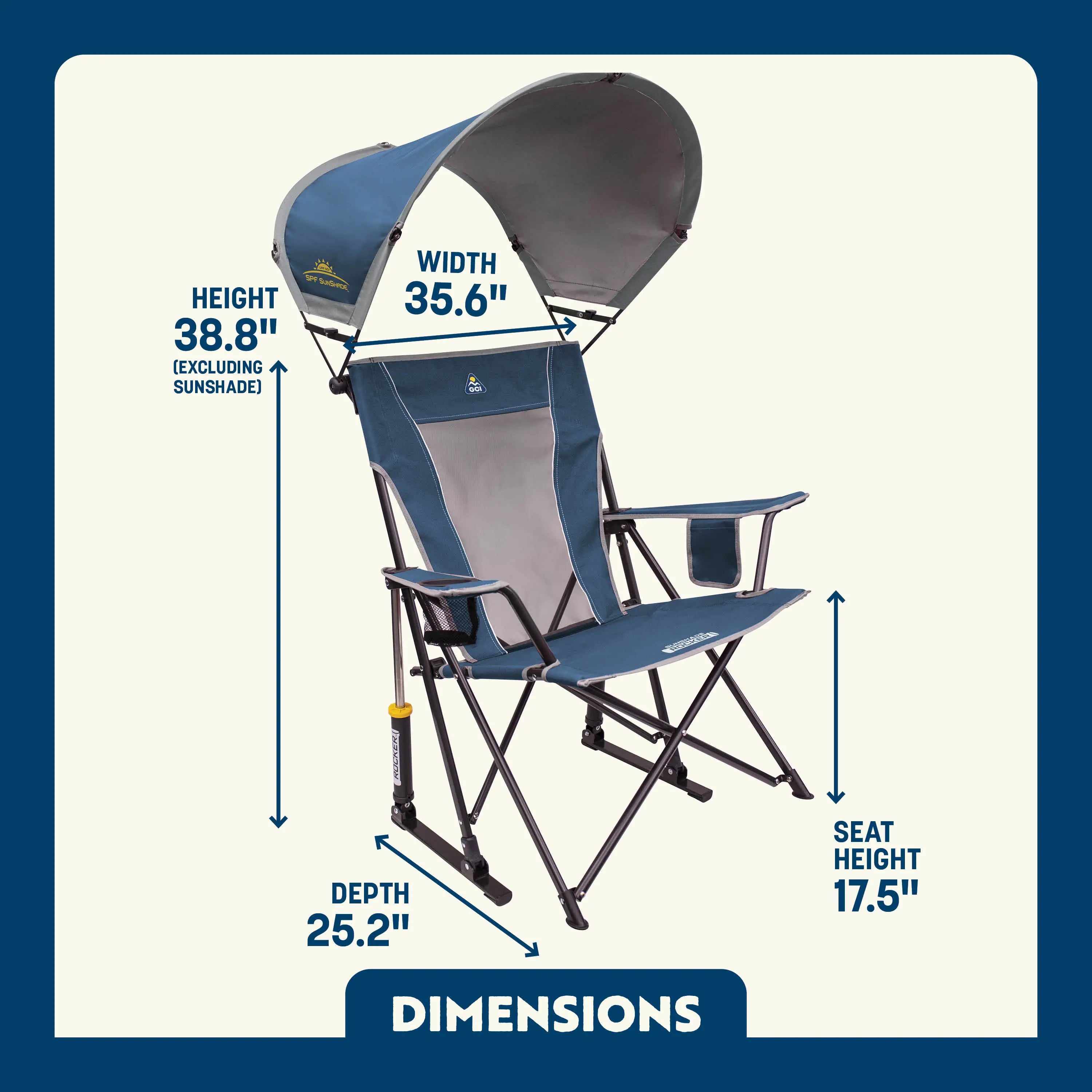 SunShade Rocker™ - Portable Outdoor Rocking Chair with Sun Shade for Patio, Beach, and Camping - Perfect for Relaxing in Your Backyard or by the Pool