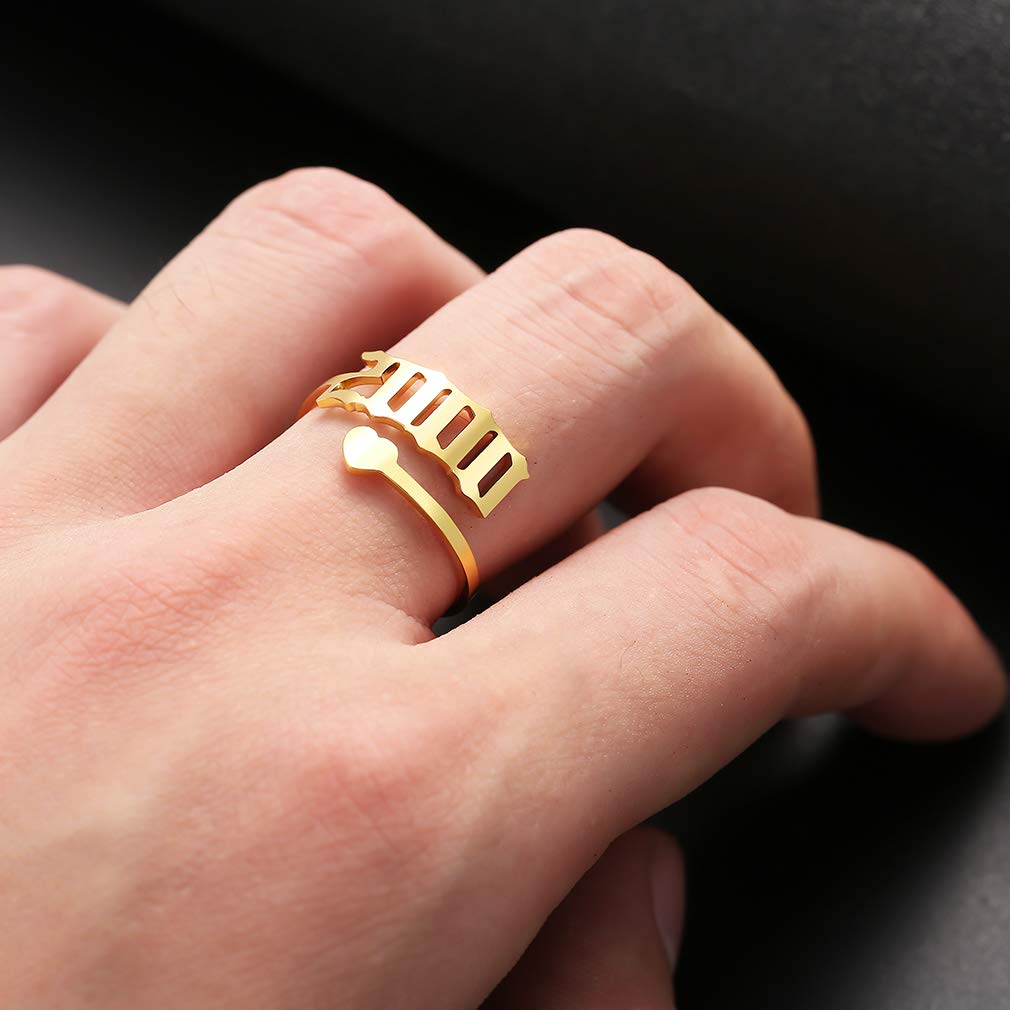 SKQIR Adjustable Initial Number Birth Year Ring for Women - Gold/Silver Stainless Steel Open Promise Ring, Engagement Wedding Band - Perfect Jewelry Gift for Girlfriend, Anniversary & Special Occasions