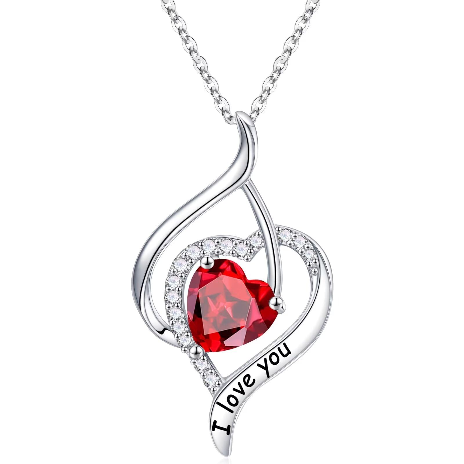 925 Sterling Silver Birthstone Necklace for Women - Natural or Created Gemstone Heart Pendant, Personalized I Love You Jewelry Gift for Valentine's Day, Mother's Day, Anniversary, Birthday & Christmas | Perfect for Romantic Occasions, Special Celebrations & Everyday Elegance