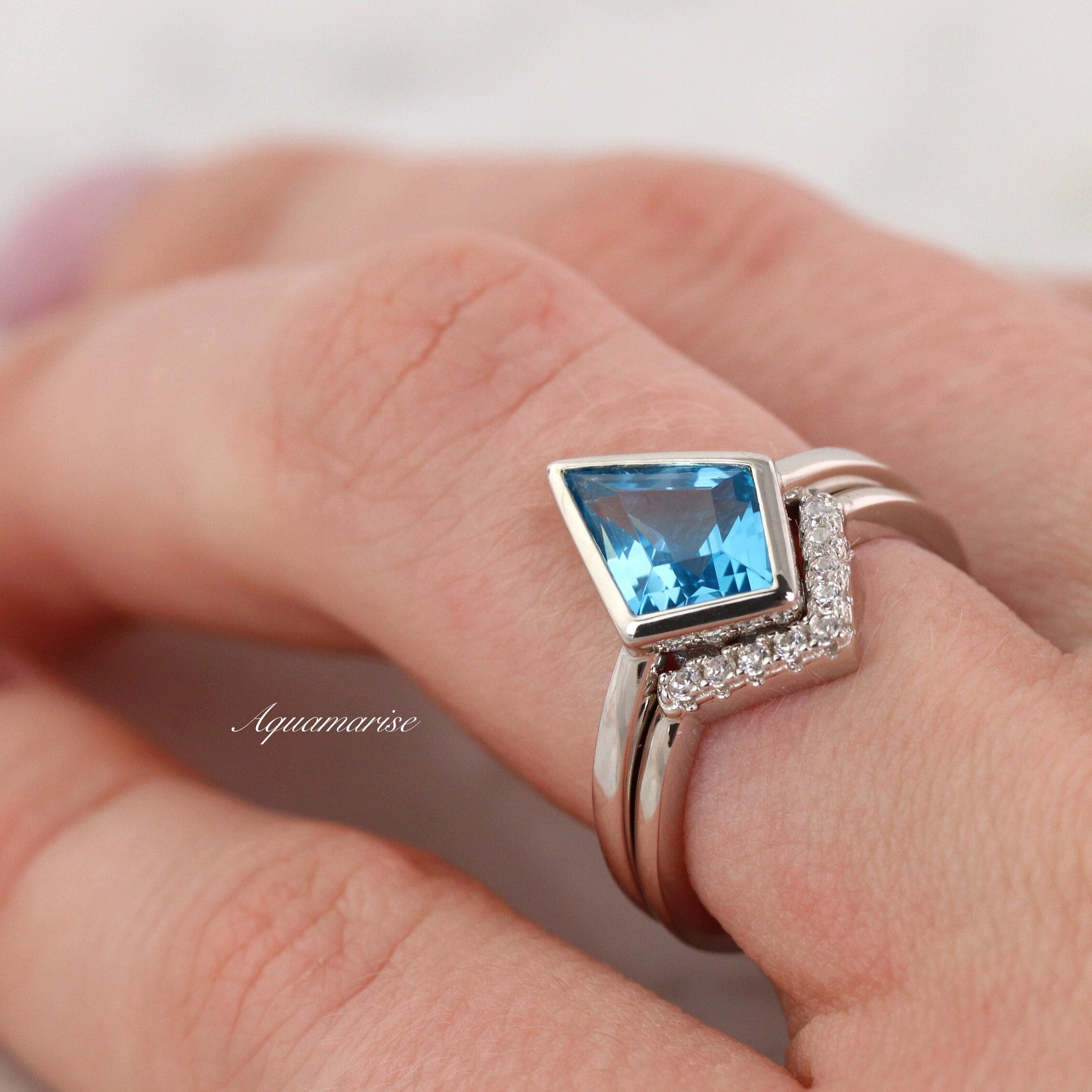 Swiss Blue Topaz Sterling Silver Ring Set for Women | Elegant Kite Design Jewelry Gift for Birthday, Anniversary & Special Occasions