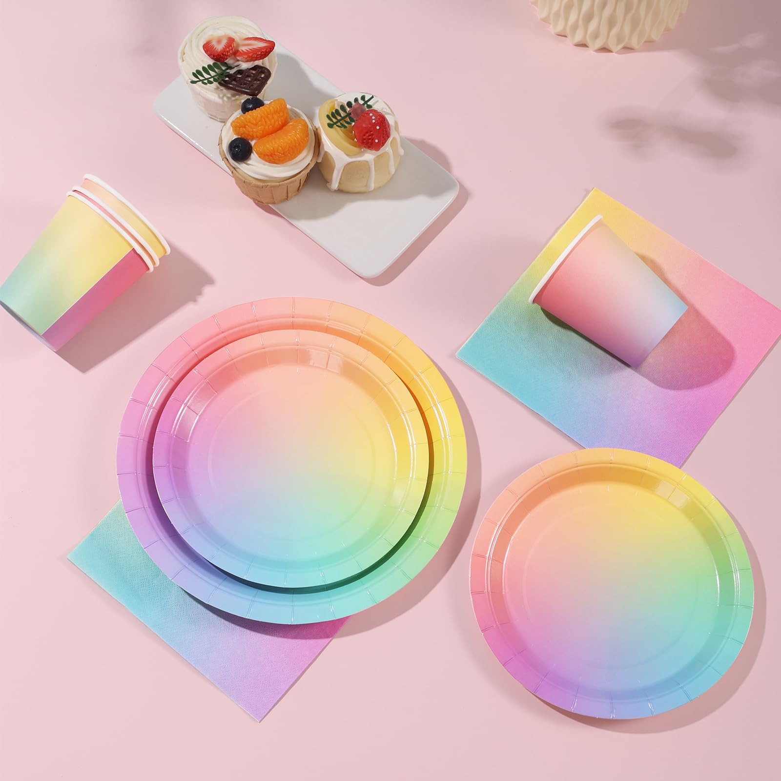 Rainbow Birthday Party Decorations for Girls - 50-Pack Pastel Rainbow Paper Plates & Napkins Set - Easter, Baby Shower & Birthday Party Supplies - Ideal for Kids, Teens & Themed Celebrations