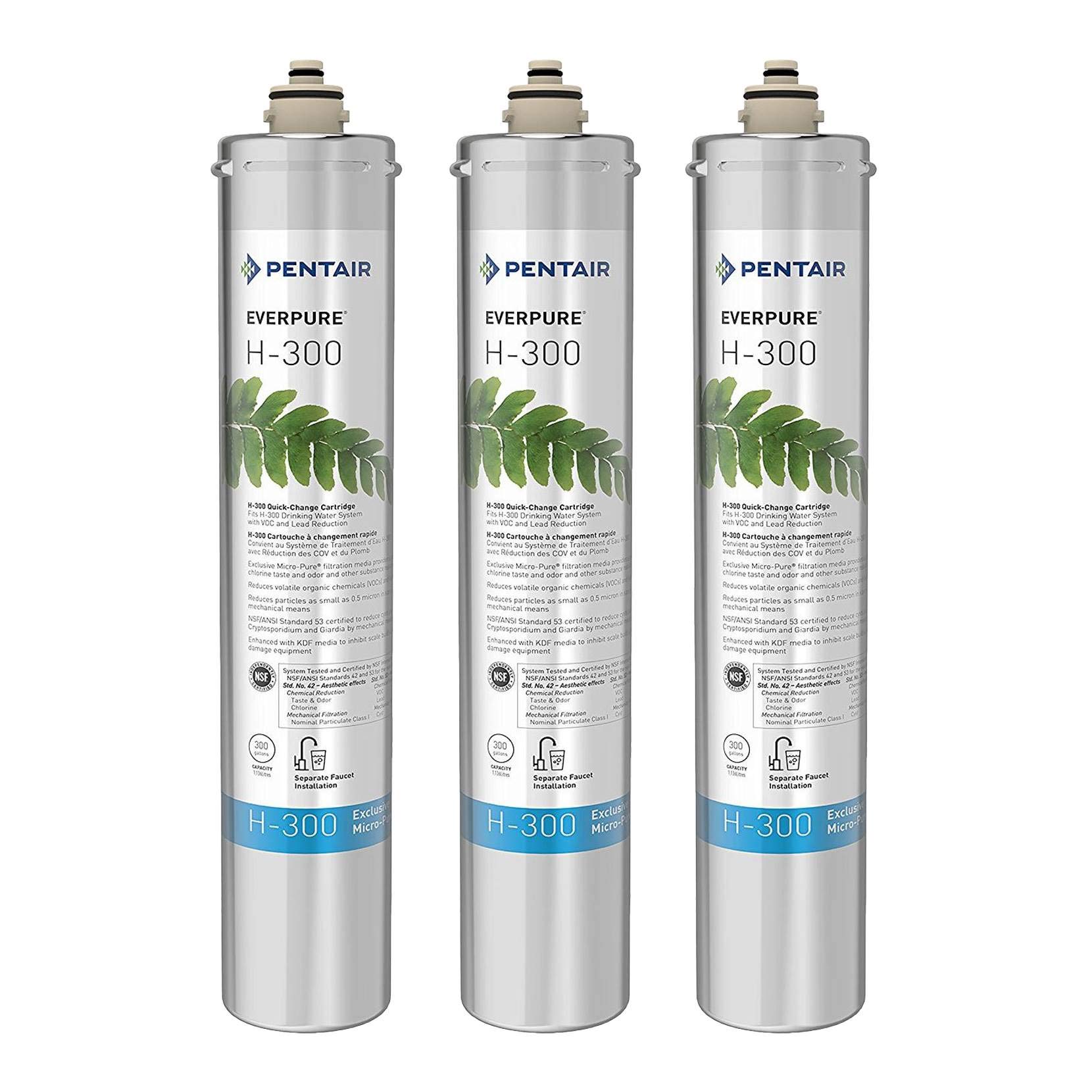 Pentair Everpure H-300 Undersink Water Filtration System Replacement Cartridges (3 Pack) - Clean Drinking Water for Home, Office & RV Use