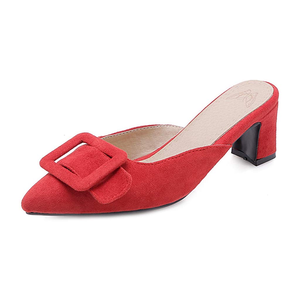 Mioke Women's Pointed Toe Buckle Mules - Low Heel Slip On Loafers, Backless Comfortable Dress Pumps & Slide Sandals | Perfect for Office, Party & Casual Outfits