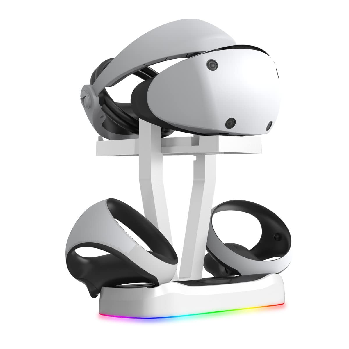 EMEBAY RGB Light Charging Station & Stand for PS VR2 - Dual Controller & Headset Charger with LED Indicators - Compatible with Play*Station PS VR2 - Perfect for Gaming Setup & VR Accessories Organization
