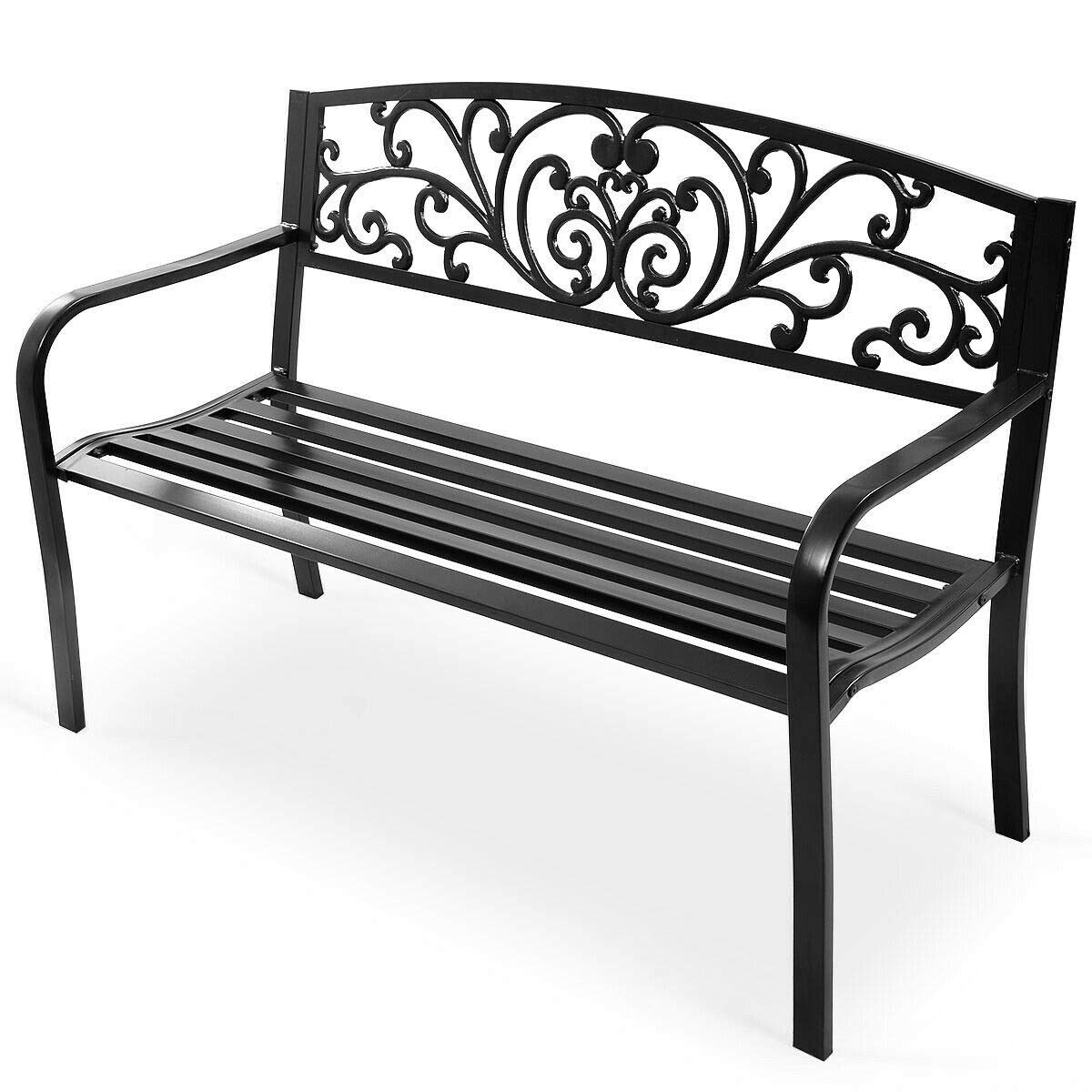 50 Inch Heavy Duty Cast Iron Garden Bench with Backrest - Durable Outdoor Patio, Deck & Lawn Furniture for Relaxing in Your Backyard or Garden