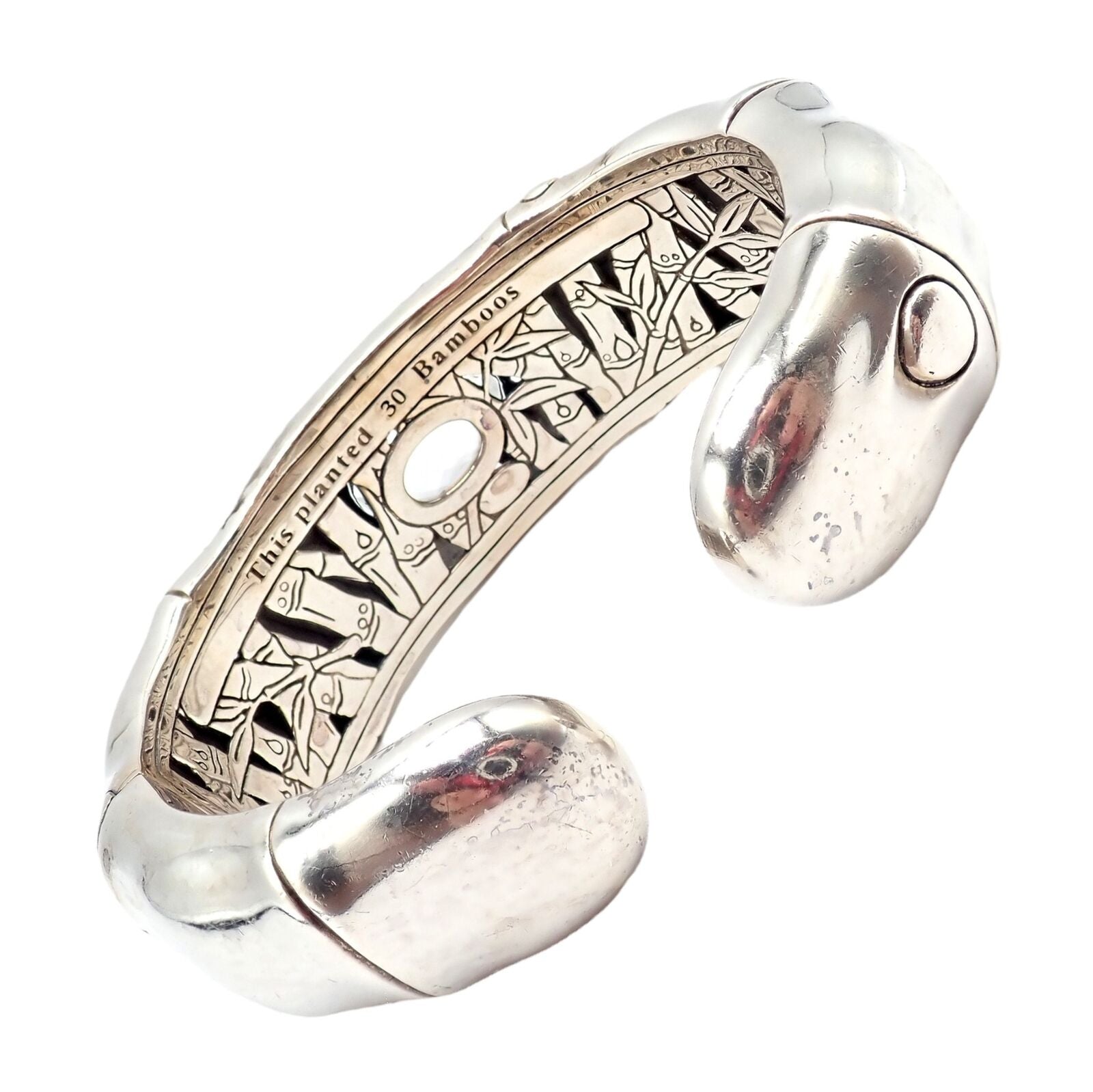 Authentic John Hardy Sterling Silver White Topaz 30 Bamboo Large Cuff Bracelet for Women - Elegant Statement Jewelry for Parties, Weddings & Special Occasions