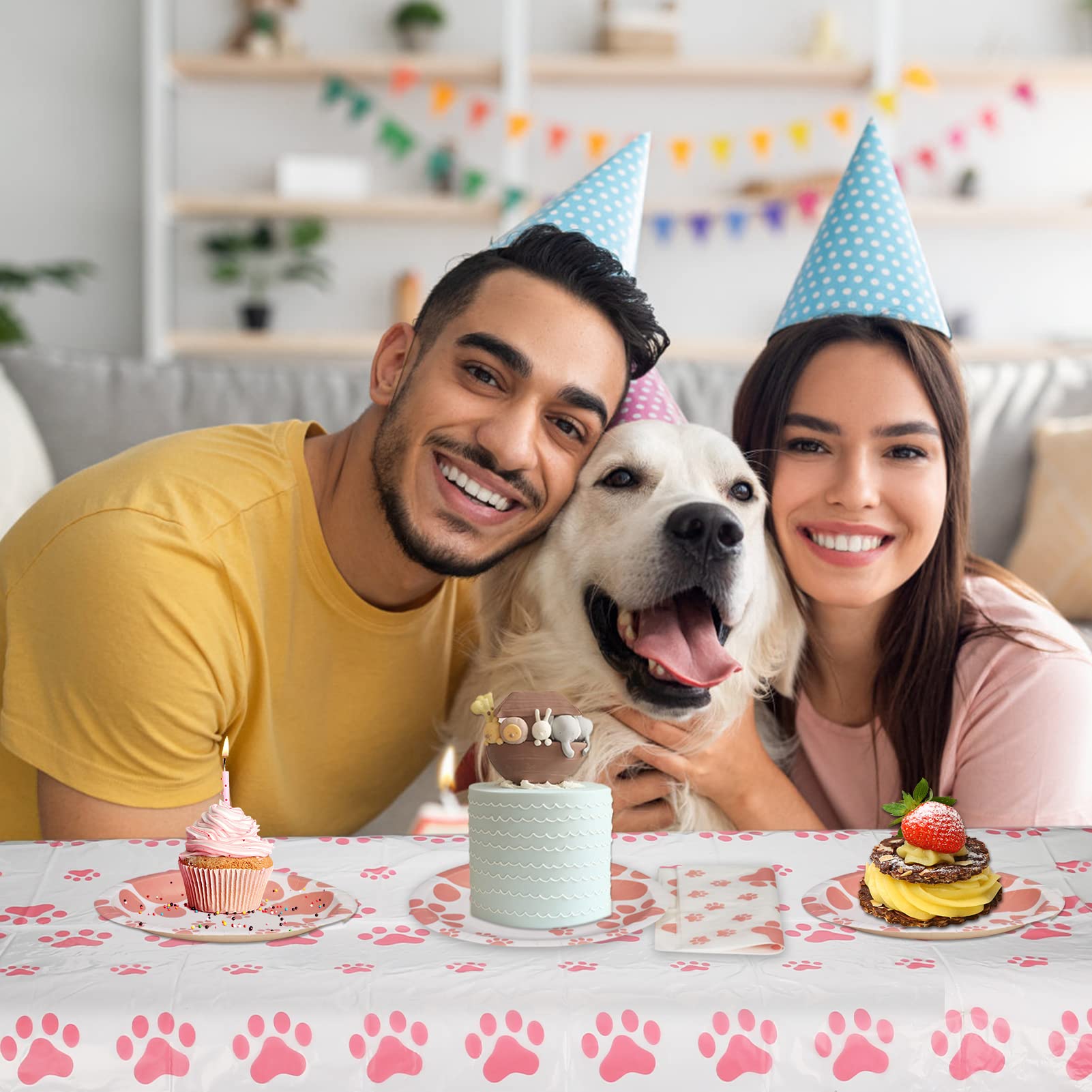 Dog Birthday Party Decorations Set - 20 Paper Plates, 20 Napkins & 1 Tablecloth - Pink Puppy Theme Supplies for Dog Lovers | Perfect for Puppy Themed Birthday Parties, Showers & Celebrations