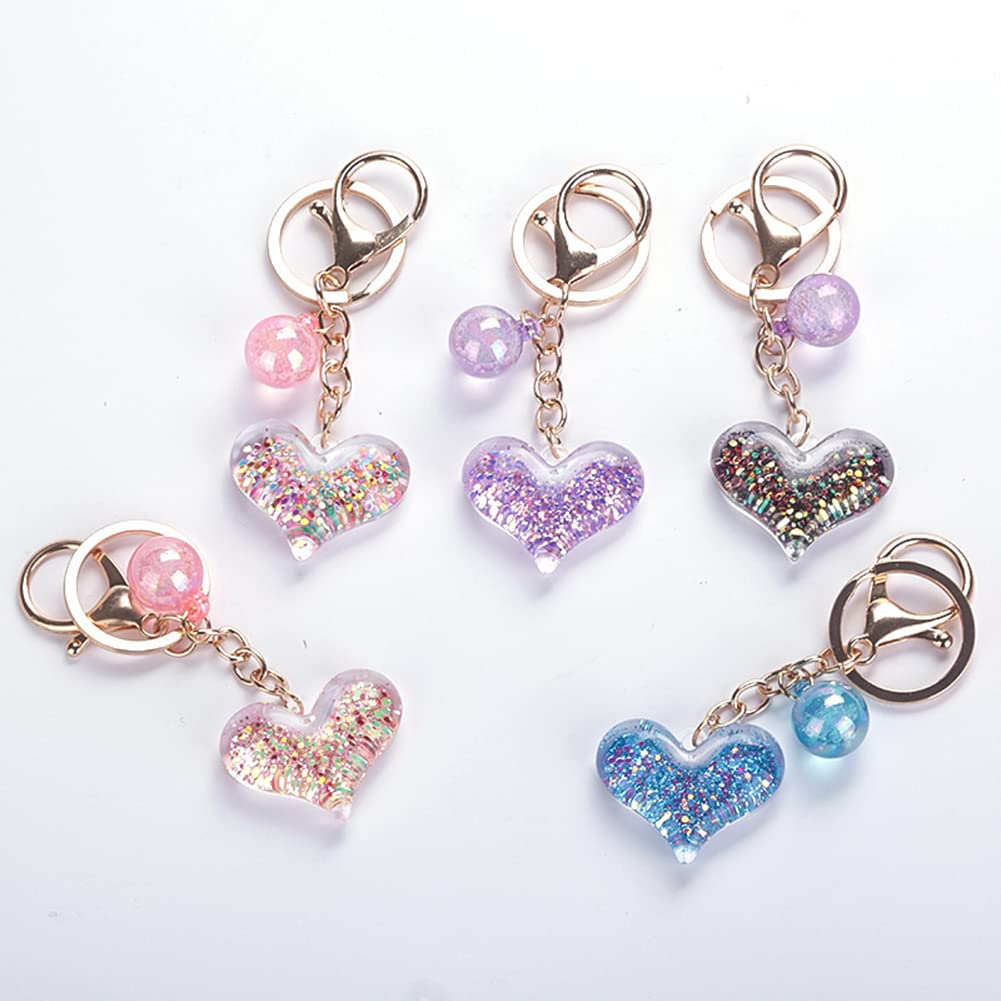 PHEZEN Cute Transparent Heart Keychain - Shining Sequin Acrylic Couple Keychain with Love Pendant - Kawaii Gift for Valentine's Day, Anniversary & Couples Accessories - Perfect for Keys, Bags & Backpacks