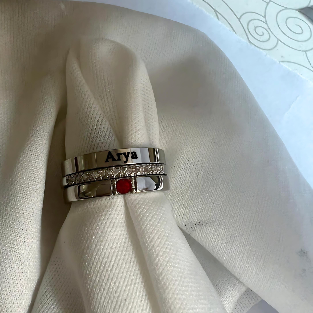 Eternity Birthstone Custom Name Ring Stacking Ring Set | Personalized Jewelry Gift for Women | Anniversary, Birthday, Mother's Day