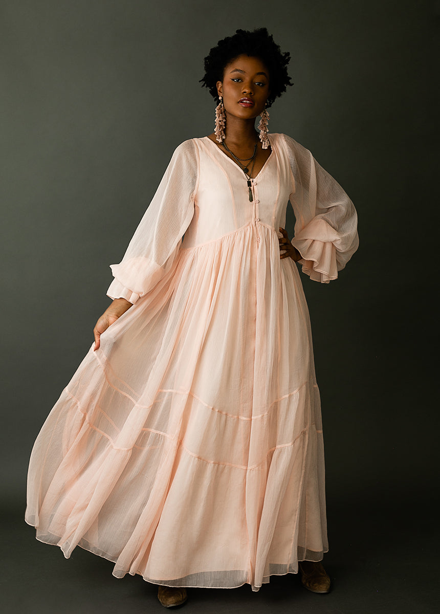 Ninette Maxi Dress in Blush Pink - Elegant Flowy Long Dress for Women | Perfect for Weddings, Parties & Summer Vacations