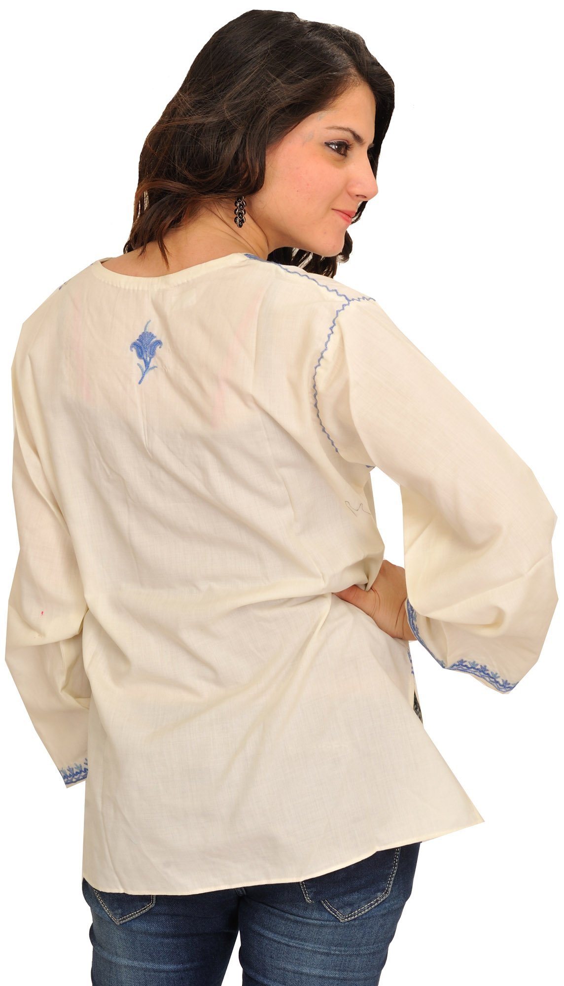 Hand Embroidered Kashmiri Kurti - 100% Pure Cotton Women's Tunic Top for Casual Wear & Festive Occasions