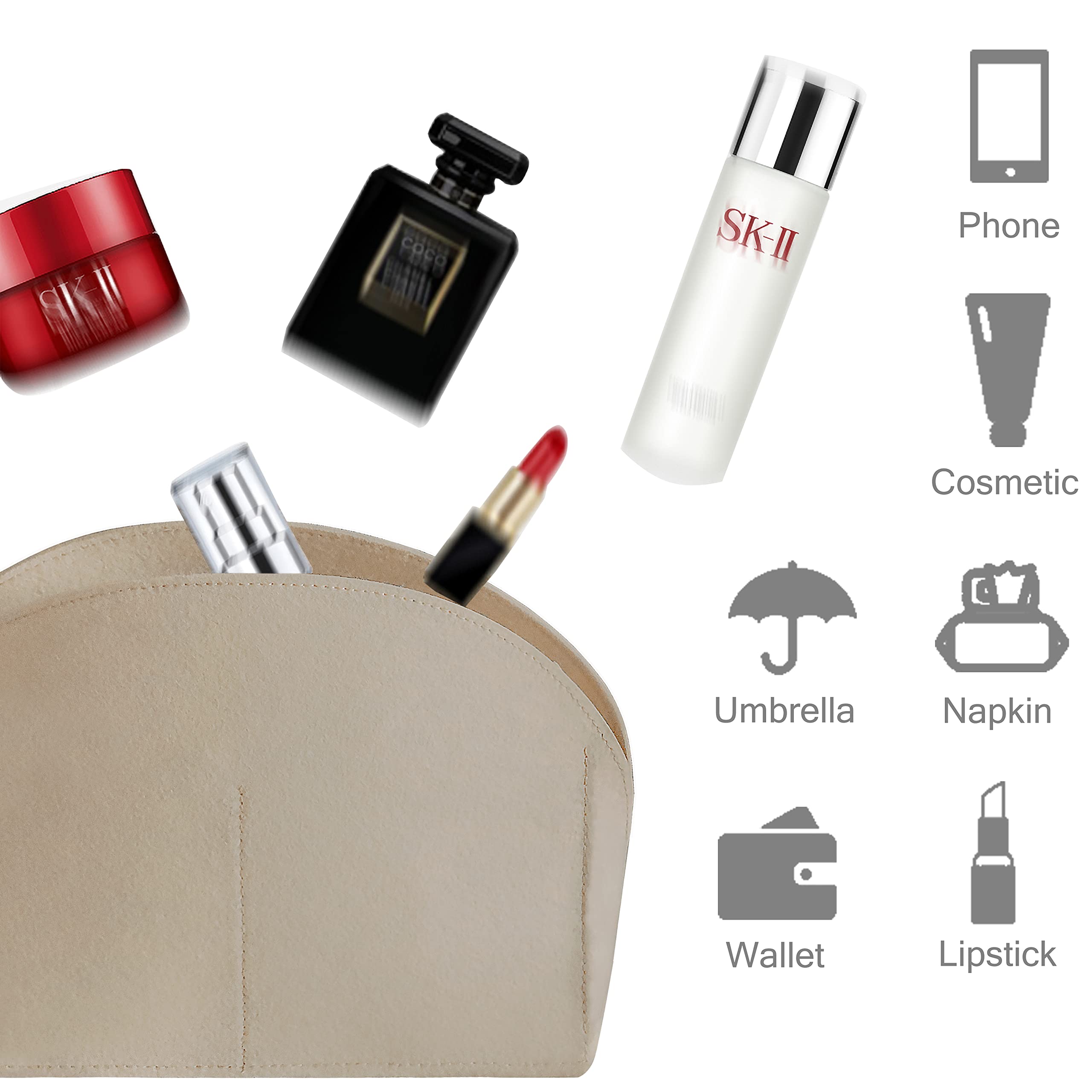 Soyizom Felt Purse Organizer Insert for Louis Vuitton Alma BB PM - Beige Handbag Organizer | Tote Bag Insert | Purse Liner for Women | Perfect for Travel, Work & Everyday Use