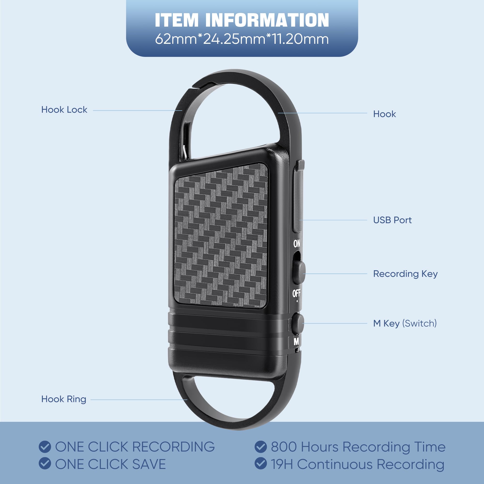 64GB Digital Voice Recorder - Portable MP3 Audio Recorder with 7-Level Sensitivity Adjustment, 800 Hours Recording Time | Perfect for Meetings, Lectures, Interviews & Note-Taking