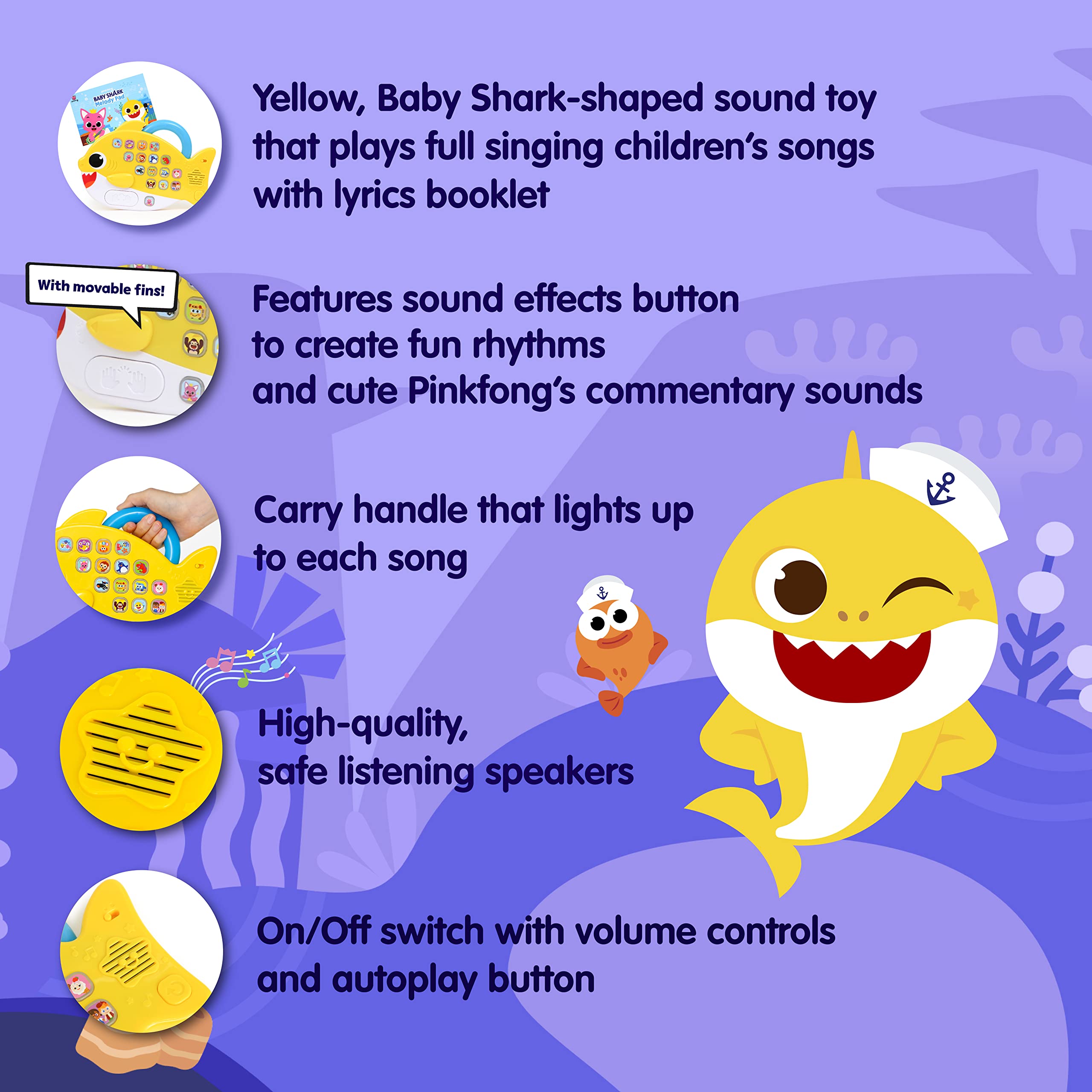 Baby Shark Melody Pad with Lyrics Booklet - Interactive Learning Toy for Toddlers | Educational Musical Toy & Baby Shark Gift for Kids | Perfect for Playtime, Early Childhood Development & Birthday Presents