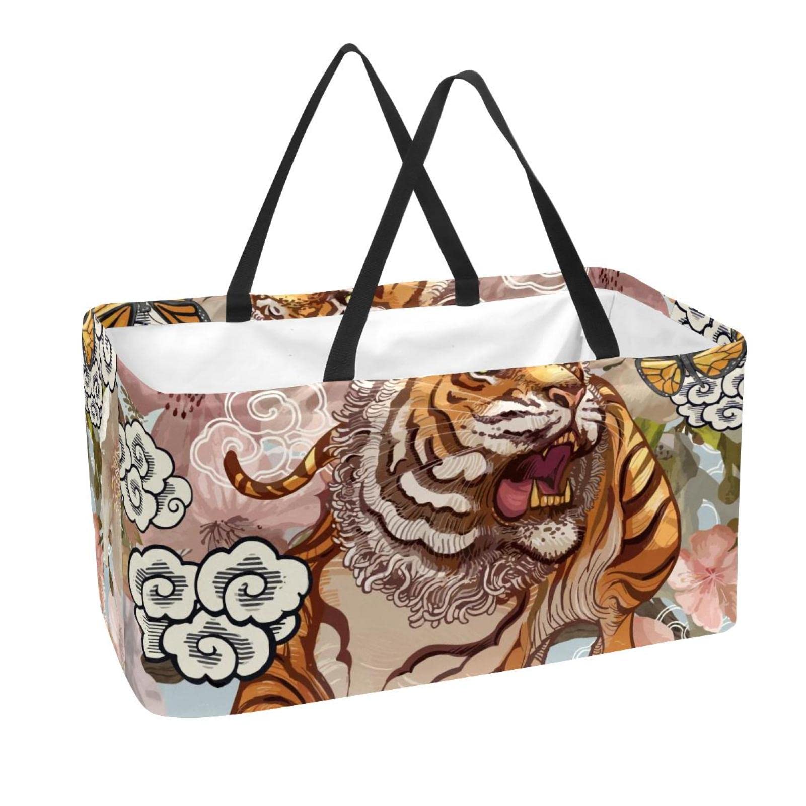Reusable Foldable Grocery Shopping Baskets - Large Storage Bins with Floral Design for Supermarket, Home Organization & Easter Decor