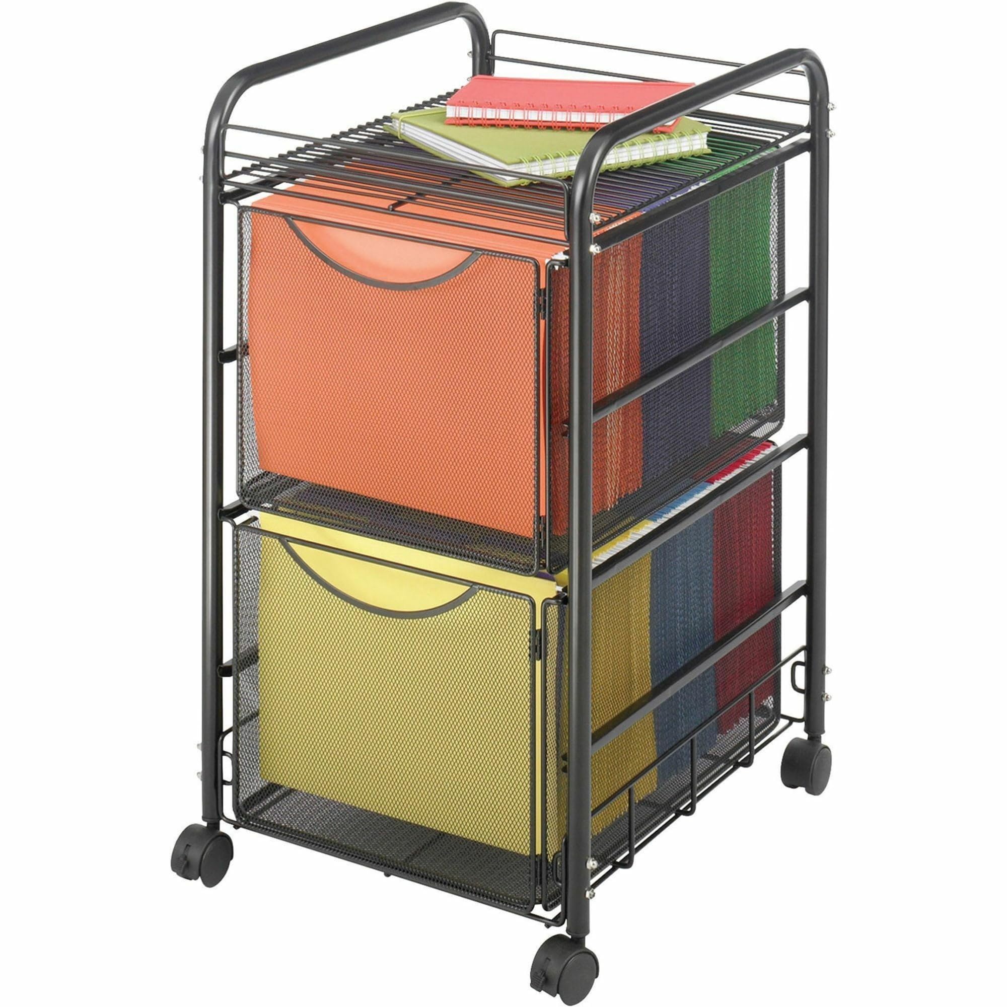 Safco Onyx Rolling Cart with 2 File Drawers - Letter-Size Hanging Folder Organizer | Heavy-Duty Steel Mesh Office Utility Cart in Black | Perfect for Office, Classroom & Home Organization