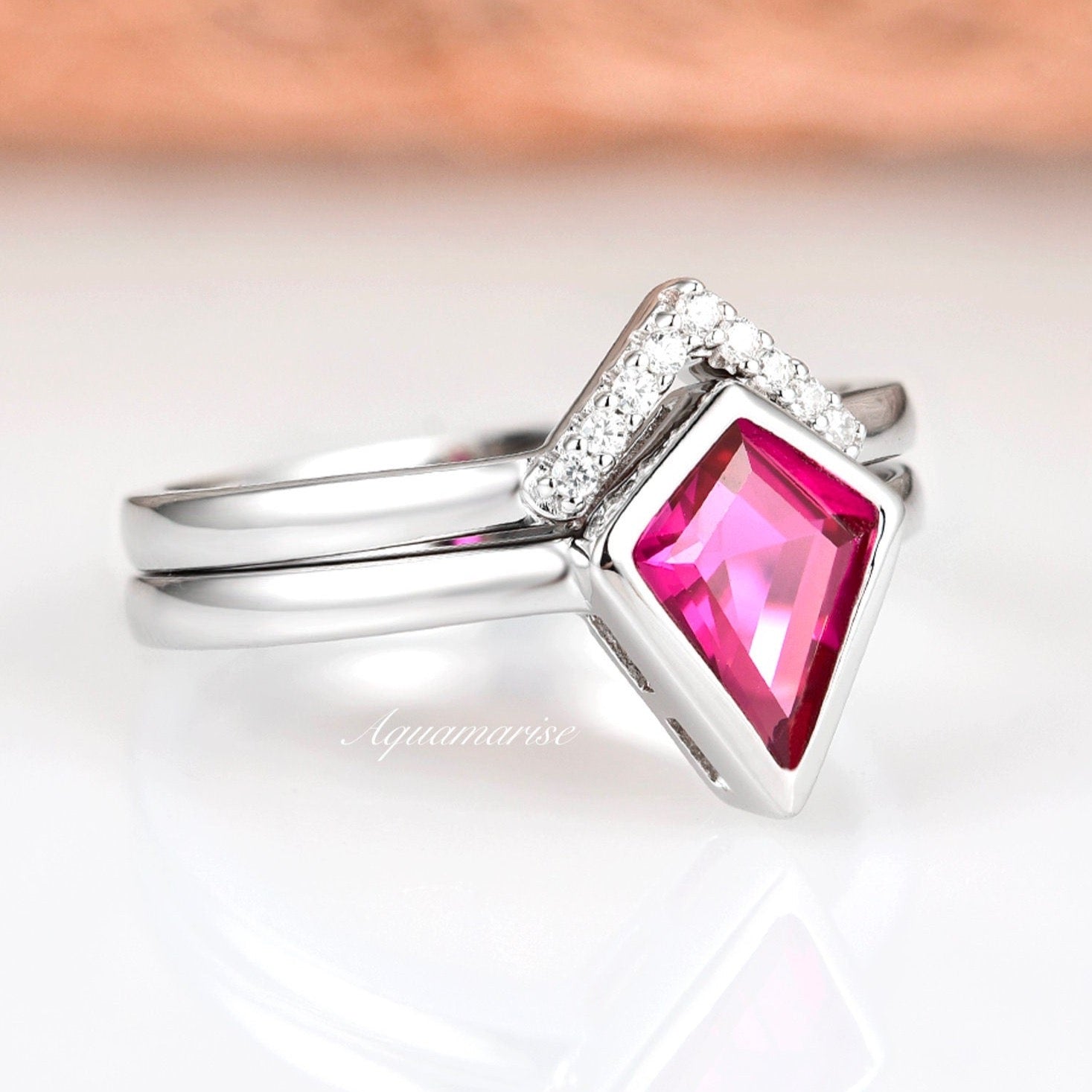 Kite Ruby Ring Set in Sterling Silver - Elegant Jewelry for Women, Gift for Her, Valentine's Day, Anniversary & Special Occasions