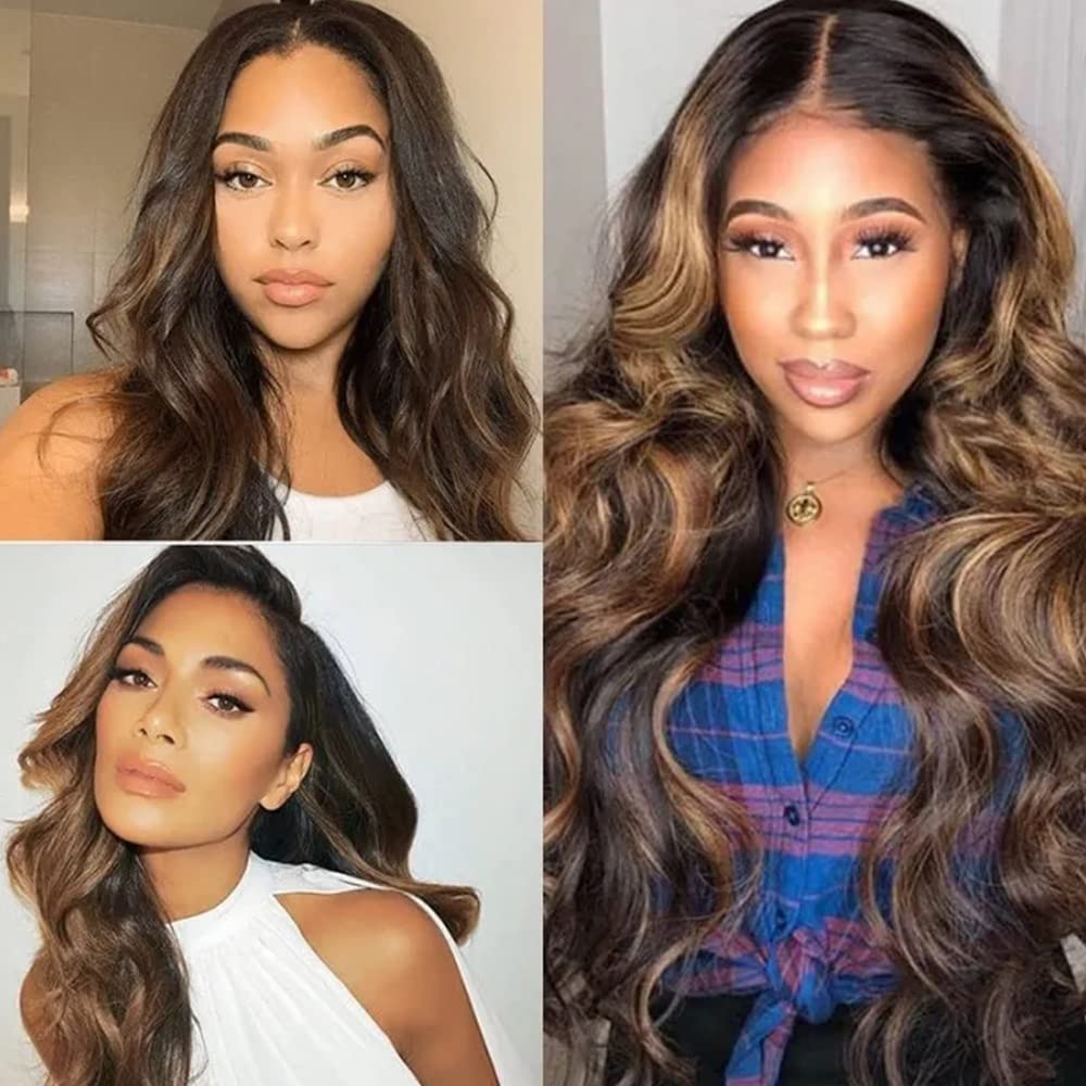 KLAIYI Ombre Brown Highlight Body Wave Human Hair Extensions - 3 Bundles (20