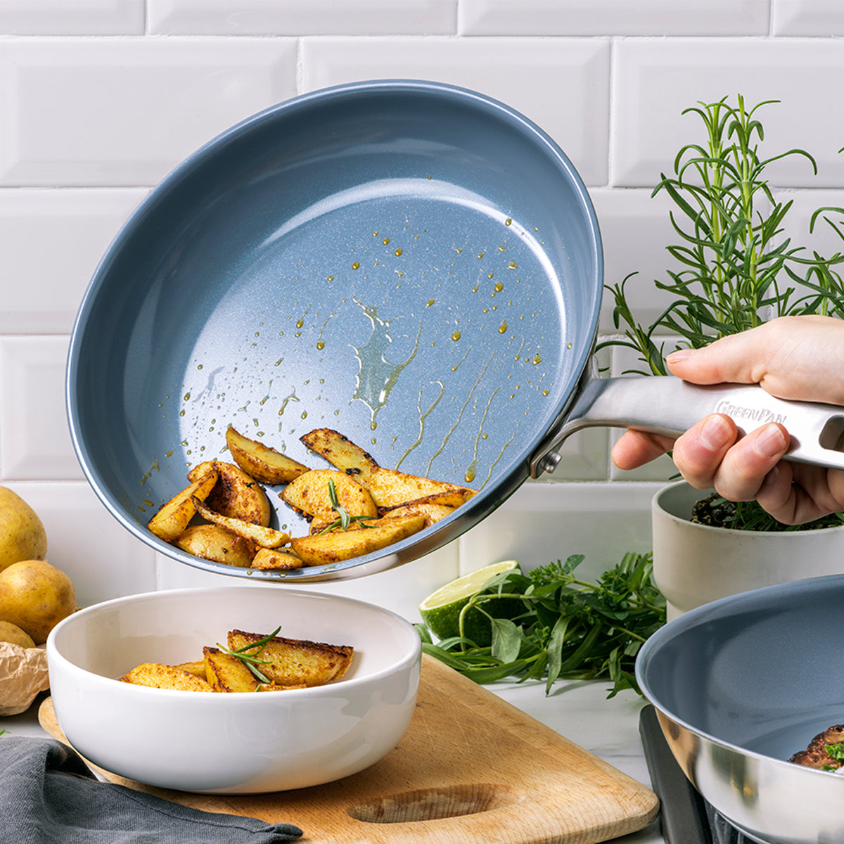 Premium Treviso Ceramic Nonstick Stainless Steel Fry Pan Set - 9.5