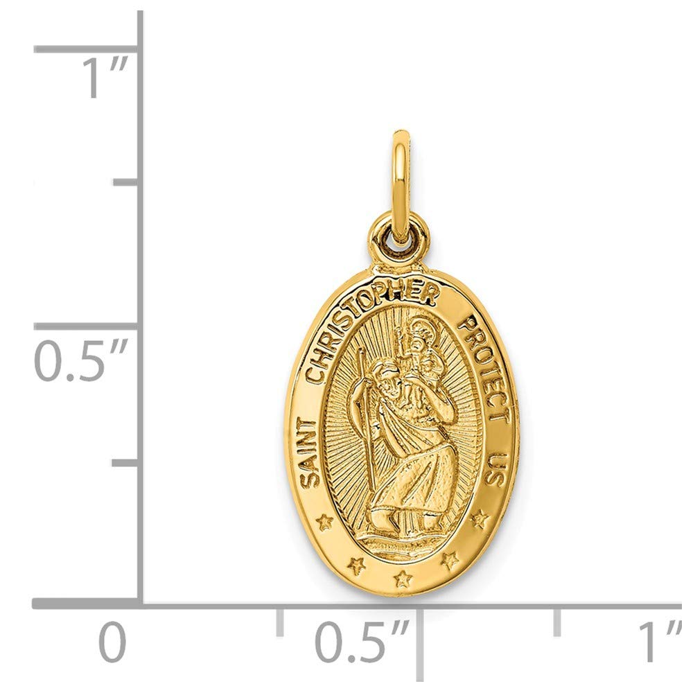 14k Solid Yellow Gold Catholic Patron Saint Christopher Medal Oval Charm Pendant (21mm x 11mm) - Religious Jewelry Gift for Women, Men, Wife, Husband, Mom & Dad - Perfect for Baptism, First Communion, Confirmation & Spiritual Protection