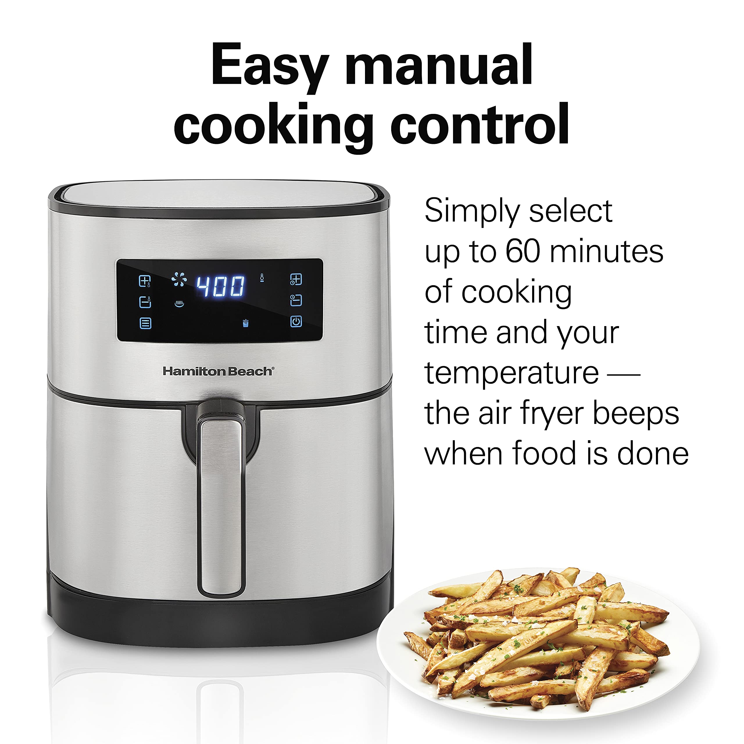 Hamilton Beach 5.8 Quart Digital Air Fryer Oven with 8 Presets - Nonstick Basket, Easy to Clean, Black (35075) - Perfect for Healthy Cooking, Crispy Fries, Chicken Wings & Family Meals