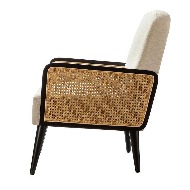 Elva Cane Armchair - Modern Rattan Accent Chair for Living Room, Bedroom, or Patio - Lightweight & Stylish Seating with Breathable Woven Design
