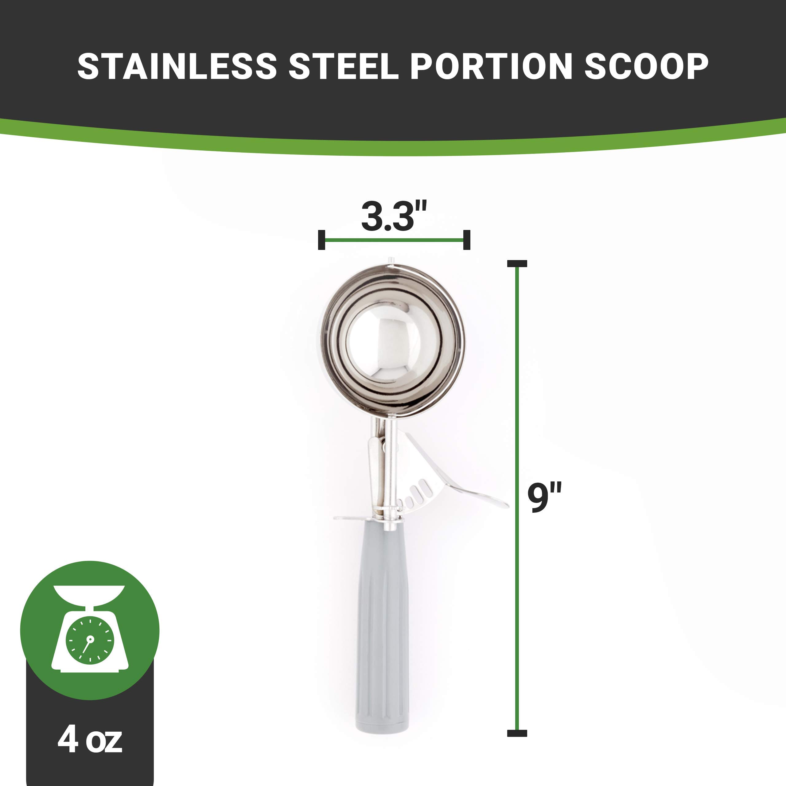 Restaurantware Met Lux 4oz Portion Scoop with Trigger Release - Gray Handle Stainless Steel Cookie & Ice Cream Scooper for Baking, Portion Control - Perfect for Cookie Dough, Cupcake Batter, Ice Cream Serving