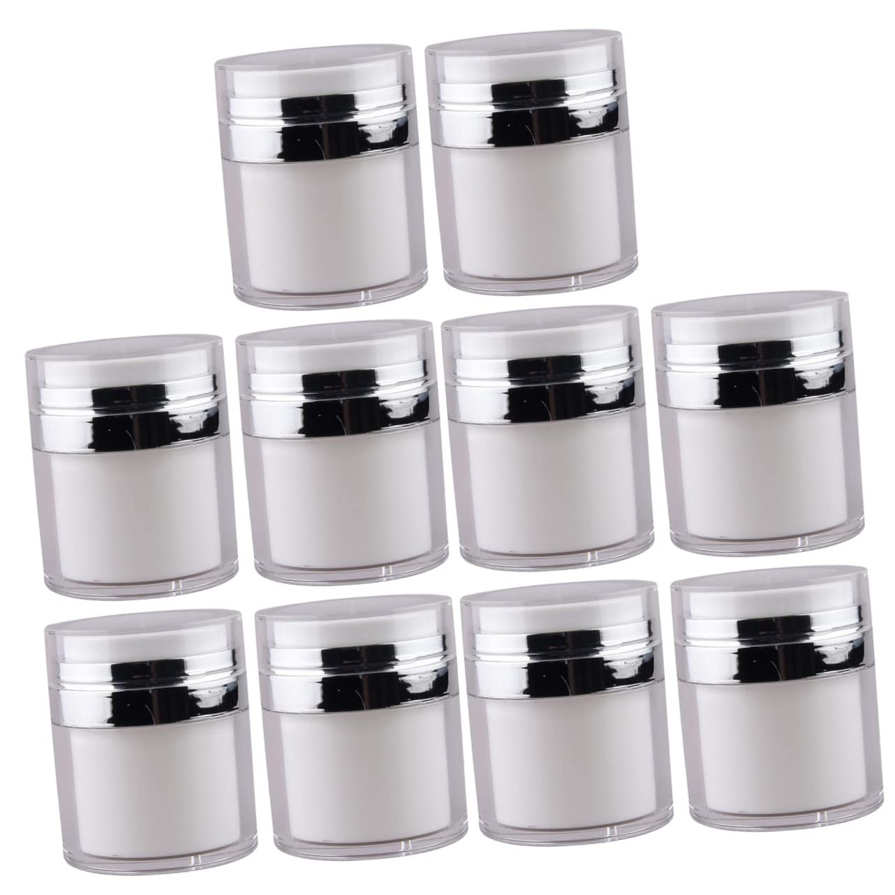 FRCOLOR 10 Pack White Airless Pump Cream Jars with Lids - Travel Size Cosmetic Containers for Skincare, Lotion & Beauty Products - Perfect for Travel, Salon Use & Home Organization