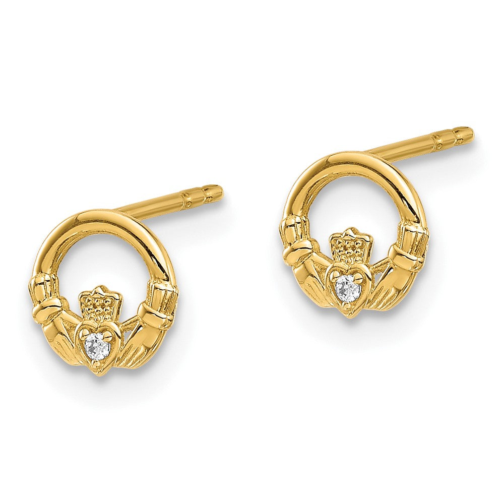 Gold CZ Claddagh Post Earrings for Women - Irish Celtic Heart Love Friendship Loyalty Jewelry - YE2201 - Perfect for St. Patrick's Day, Weddings & Gifts