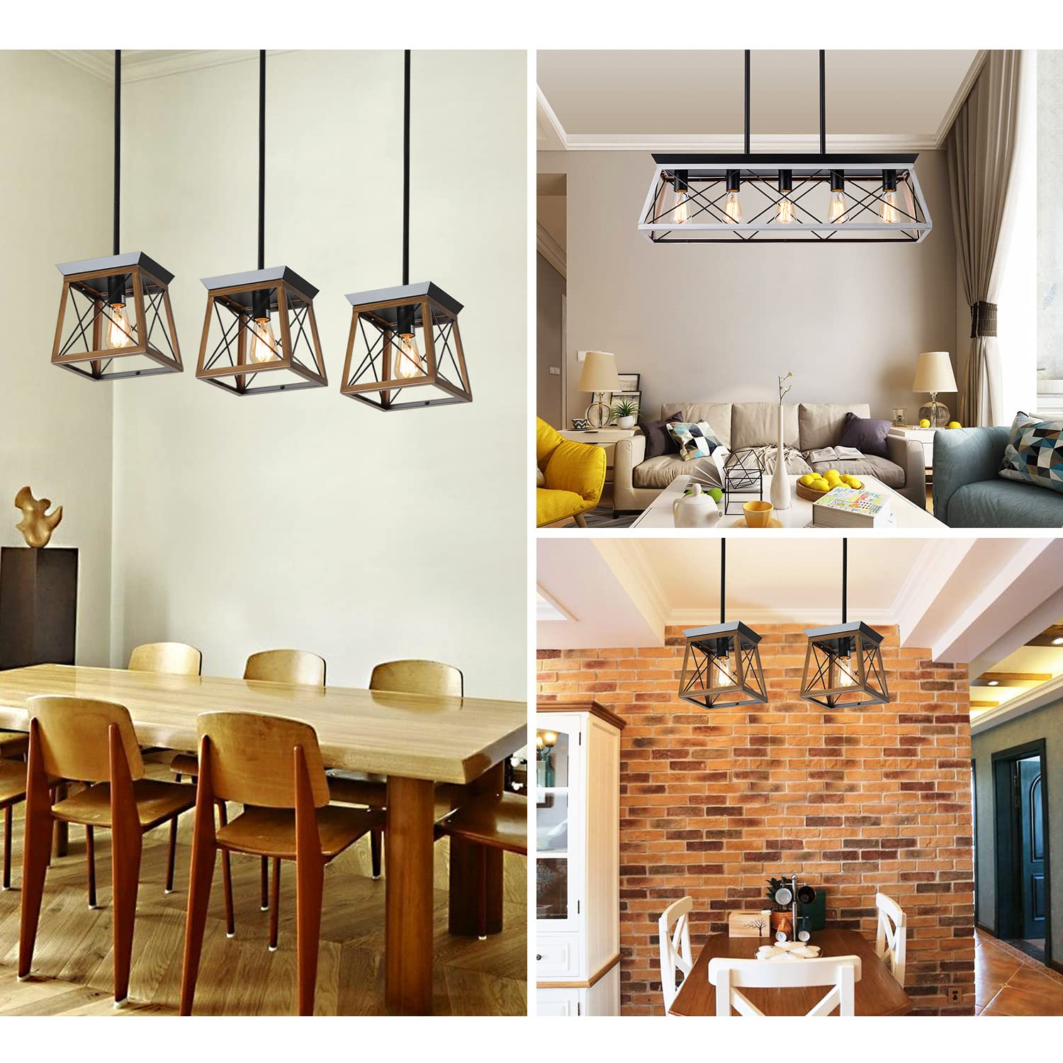 Farmhouse Pendant Lighting Set - 5-Light Kitchen Island Chandelier & 3 Pack Dining Room Pendant Lights for Modern Farmhouse Decor | Perfect for Kitchen, Dining Room, and Entryway Lighting
