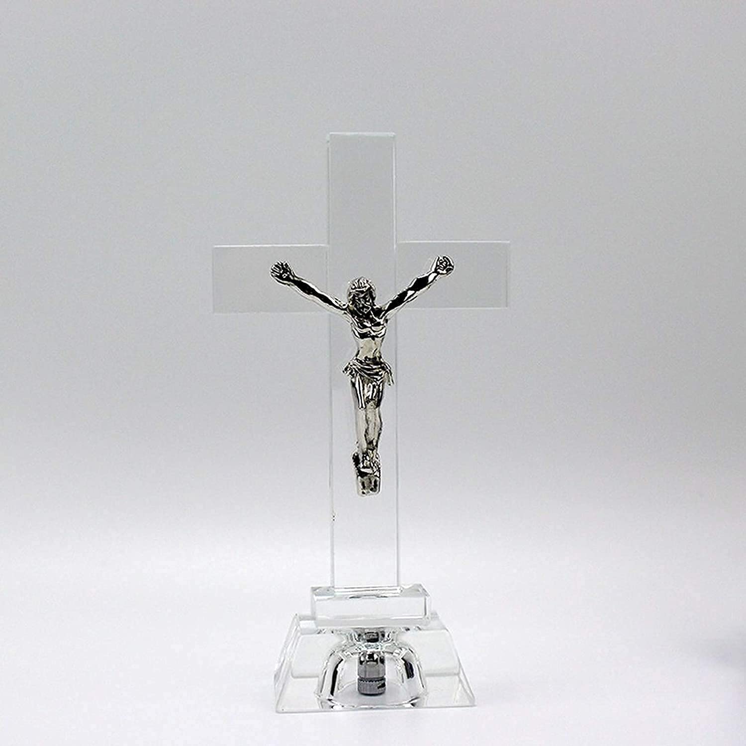 Religious Jesus Cross Statue - Crystal Christian Gift for Home, Church & Office Decor - Nightlight Figurine for Prayer Room, Garden & Family Spaces