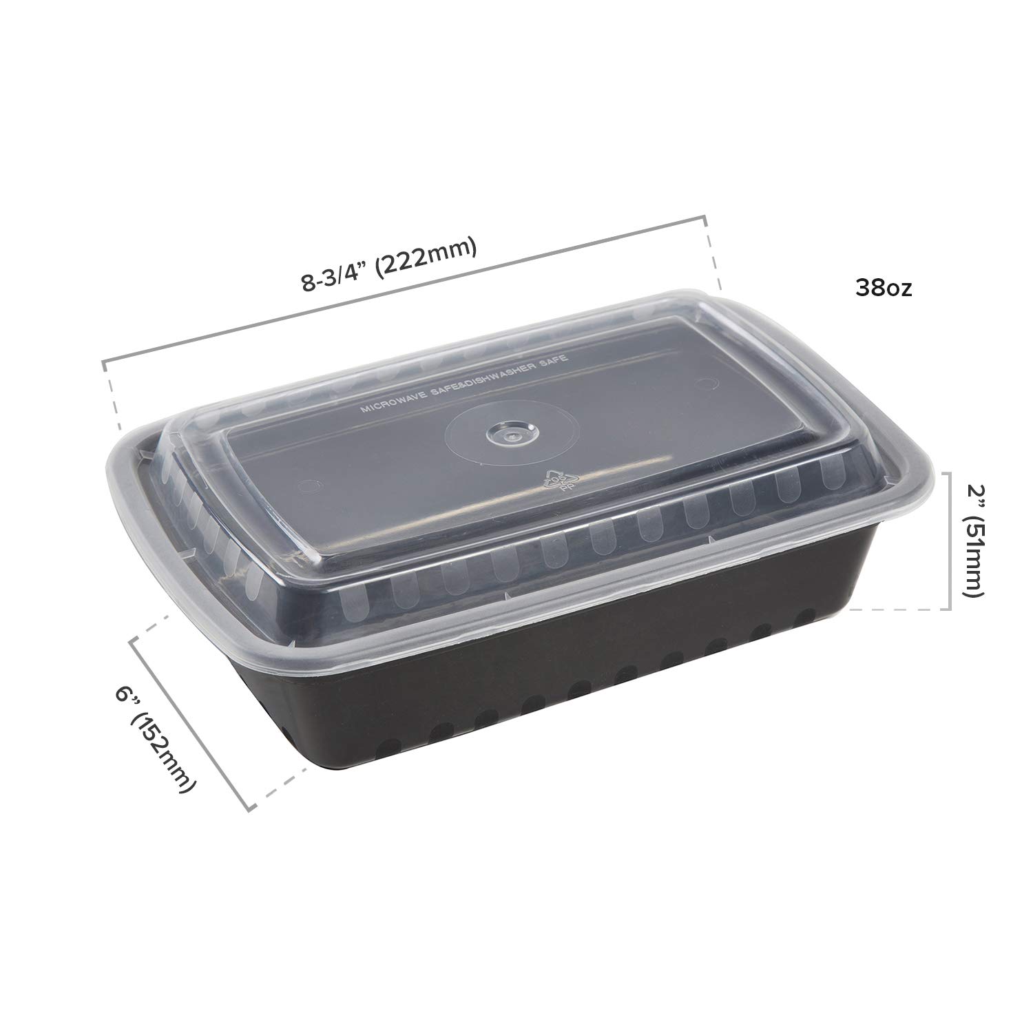 AmerCare 8.75 x 6 Inch Black Plastic Food Storage Containers with Lids - 2 Inch Deep, 38oz Capacity - Microwave & Freezer Safe - Bulk Pack of 150 - Perfect for Meal Prep, Leftovers & Restaurant Takeout