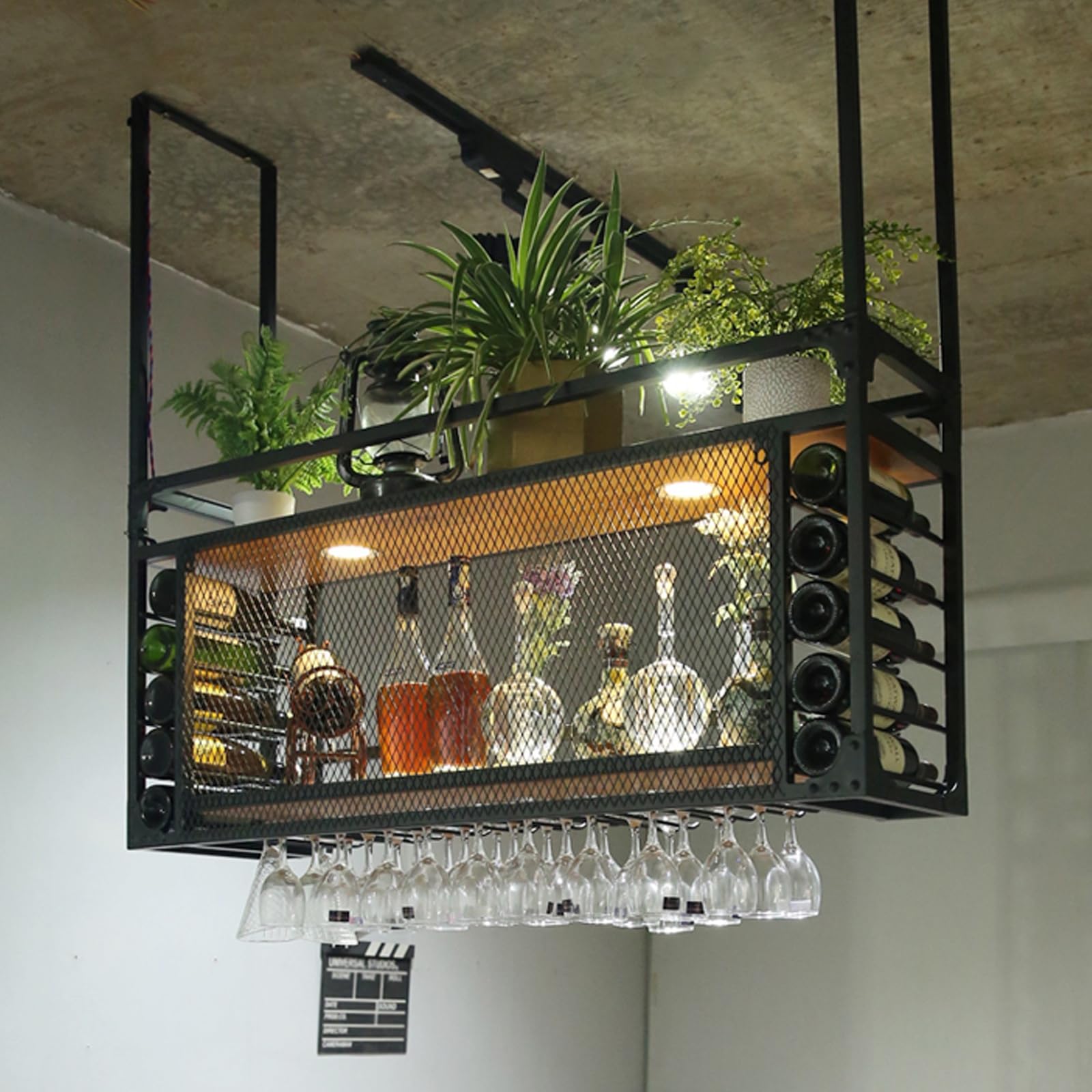 Adjustable Ceiling Hanging Wine Rack with Glass Holder & Shelf - Modern Wall Decor for Bar, Home & Cafe - Large Capacity 4 Sizes (100cm/40in) - Perfect for Kitchen, Dining Room & Wine Cellar Organization