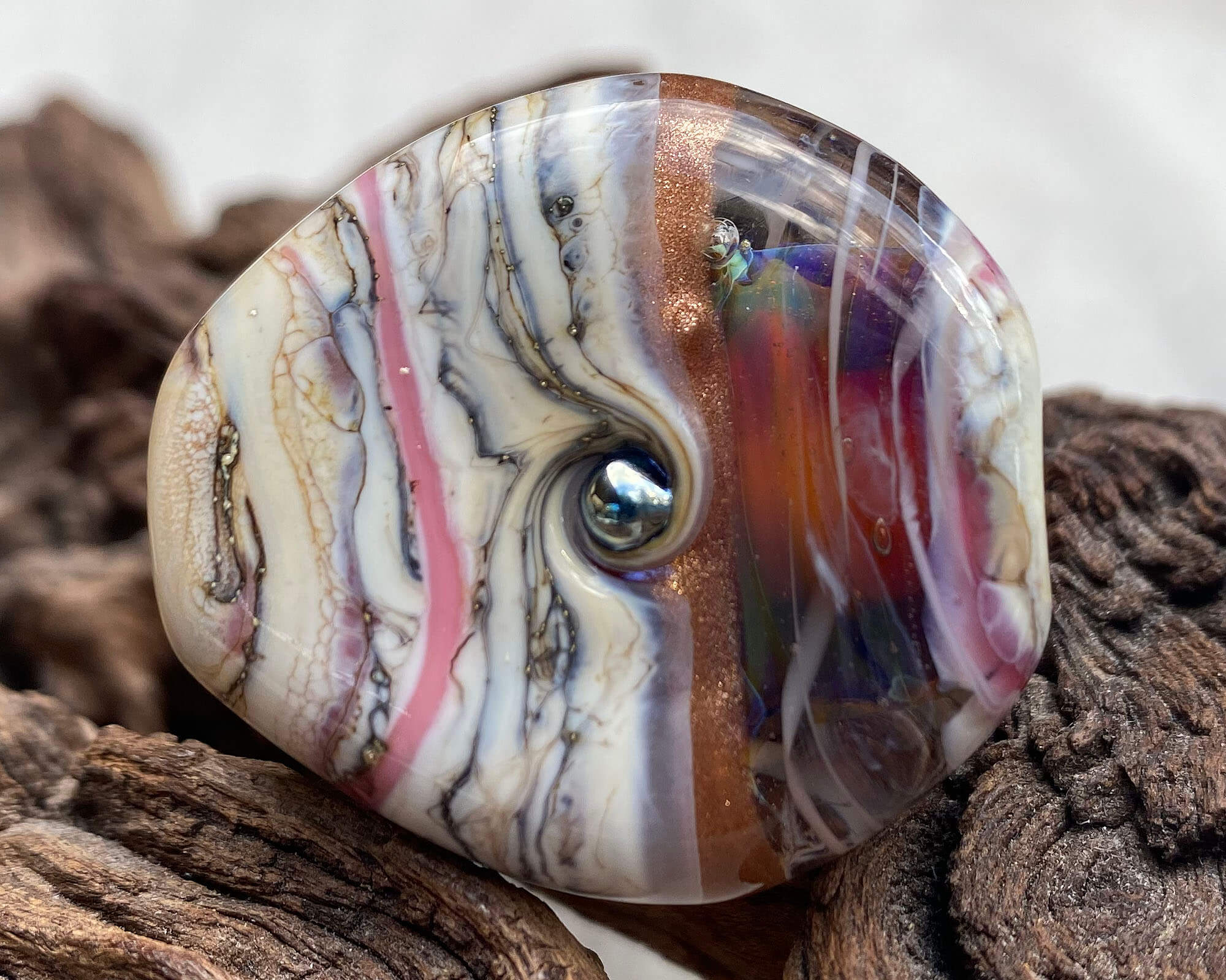Rainbow Pink Organic Lampwork Focal Bead SRA - Handmade Glass Beads for Jewelry Making, DIY Craft Projects, Bracelets & Necklaces - Perfect for Beaders and Artisans