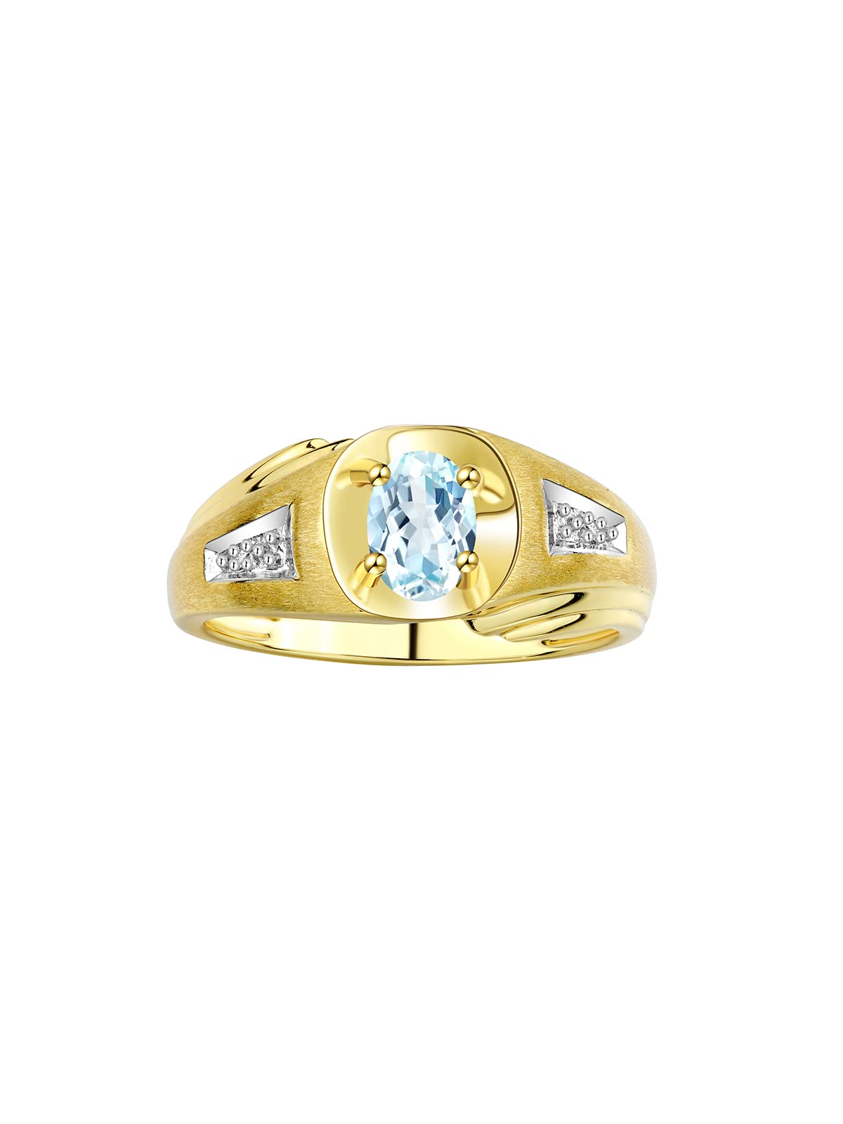 Rylos Men's Classic Designer 8X6MM Oval Gemstone & Diamond Ring - Color Stone Birthstone Yellow Gold Plated Silver Ring for Men, Sizes 8-13 | Wedding, Anniversary, Gift, Fashion Jewelry for Everyday Wear