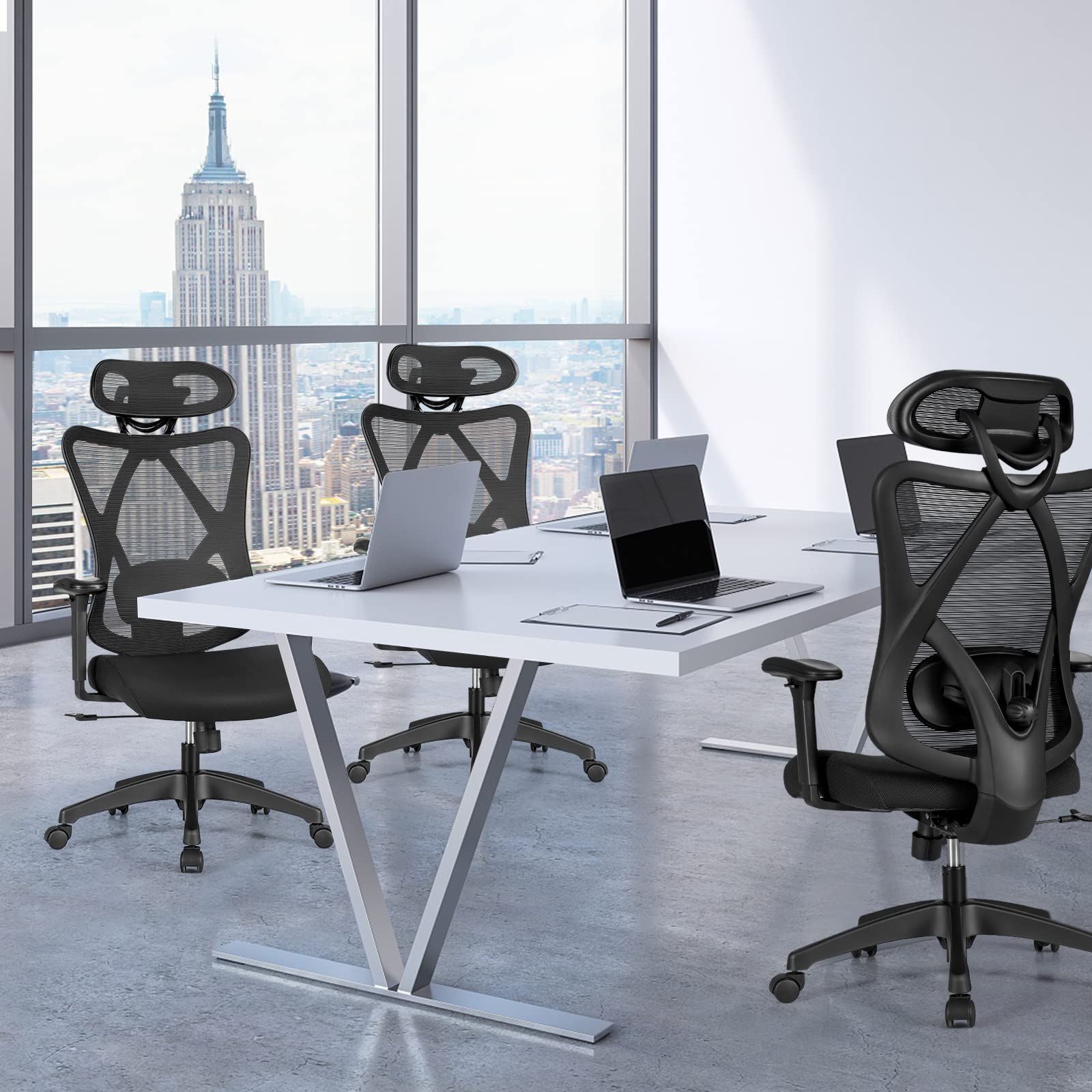 COSTWAY Ergonomic Executive Office Chair - High Back Mesh Computer Desk Chair with Adjustable Lumbar Support, Armrests & Headrest, Reclining Function - Swivel Task Chair for Home Office (Black) | Perfect for Long Work Hours & Remote Work Setup